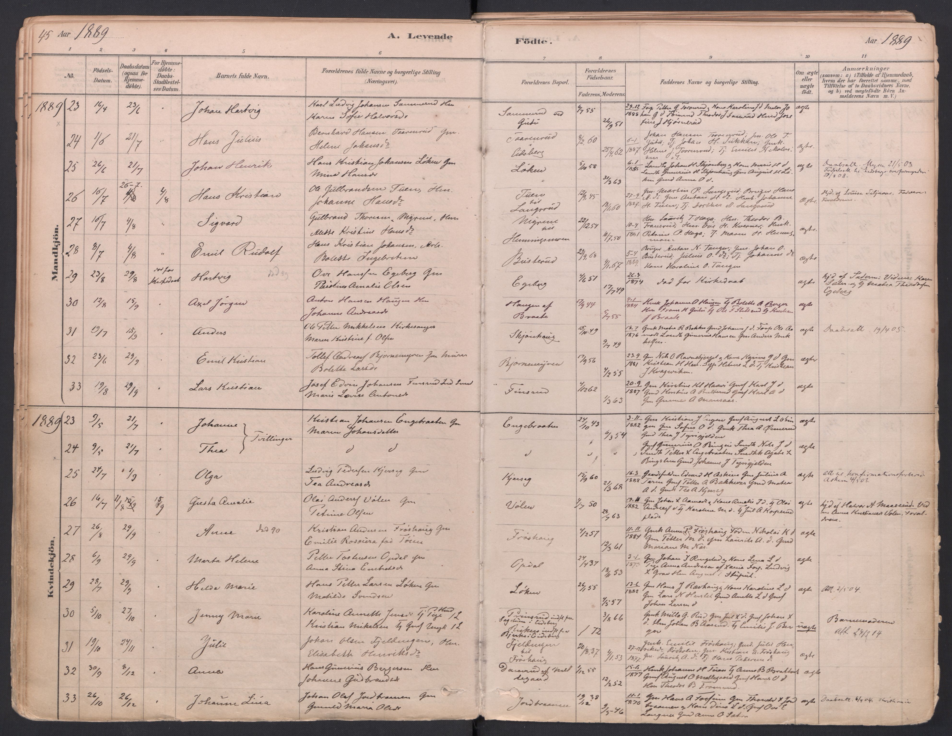 Trøgstad prestekontor Kirkebøker, AV/SAO-A-10925/F/Fa/L0010: Parish register (official) no. I 10, 1878-1898, p. 45