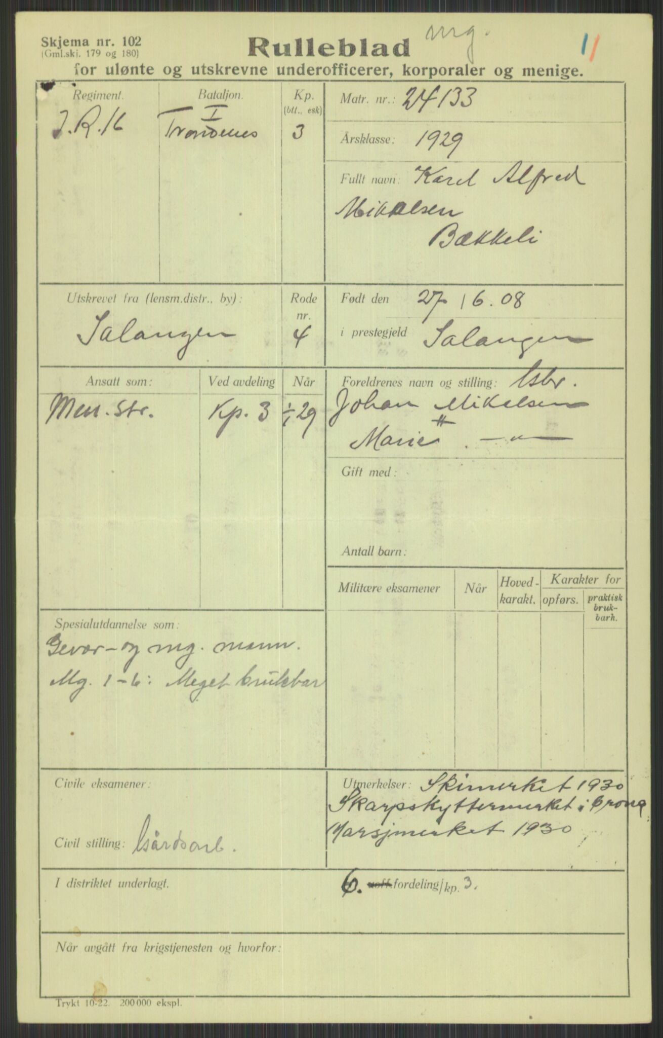 Forsvaret, Troms infanteriregiment nr. 16, AV/RA-RAFA-3146/P/Pa/L0013/0004: Rulleblad / Rulleblad for regimentets menige mannskaper, årsklasse 1929, 1929, p. 157