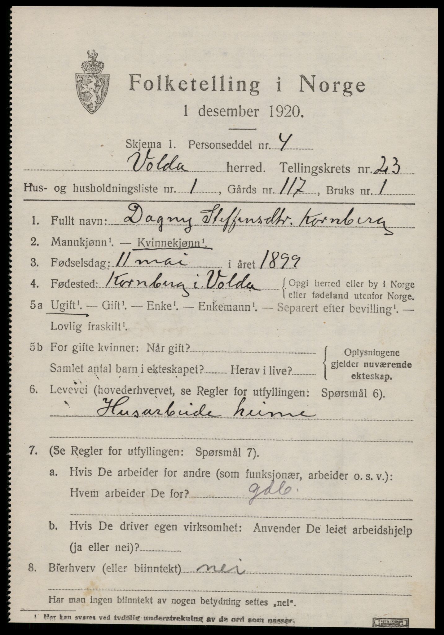 SAT, 1920 census for Volda, 1920, p. 11674