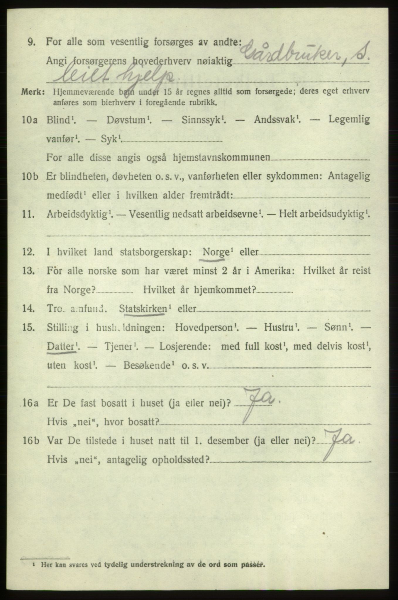 SAB, 1920 census for Tysnes, 1920, p. 4409