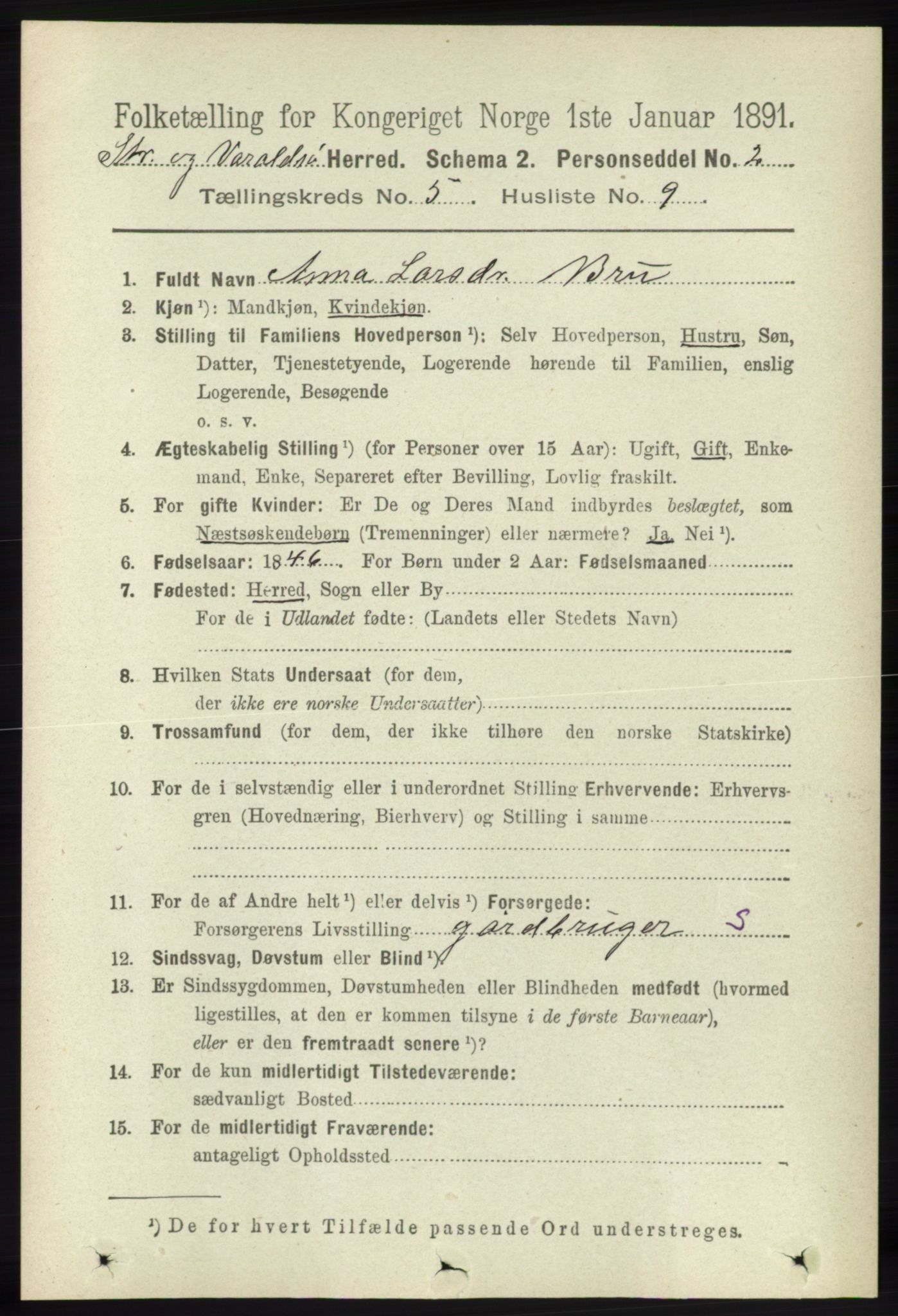 RA, 1891 census for 1226 Strandebarm og Varaldsøy, 1891, p. 1926