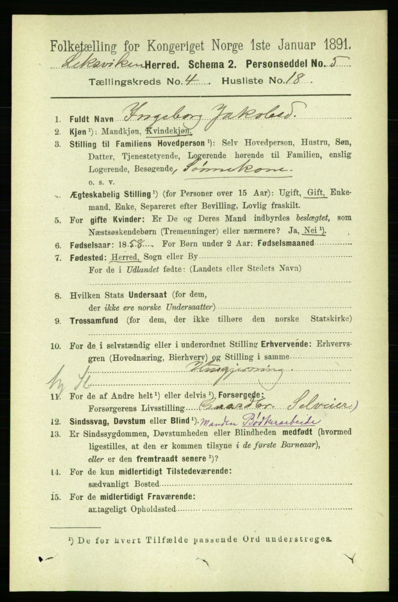 RA, 1891 census for 1718 Leksvik, 1891, p. 2024