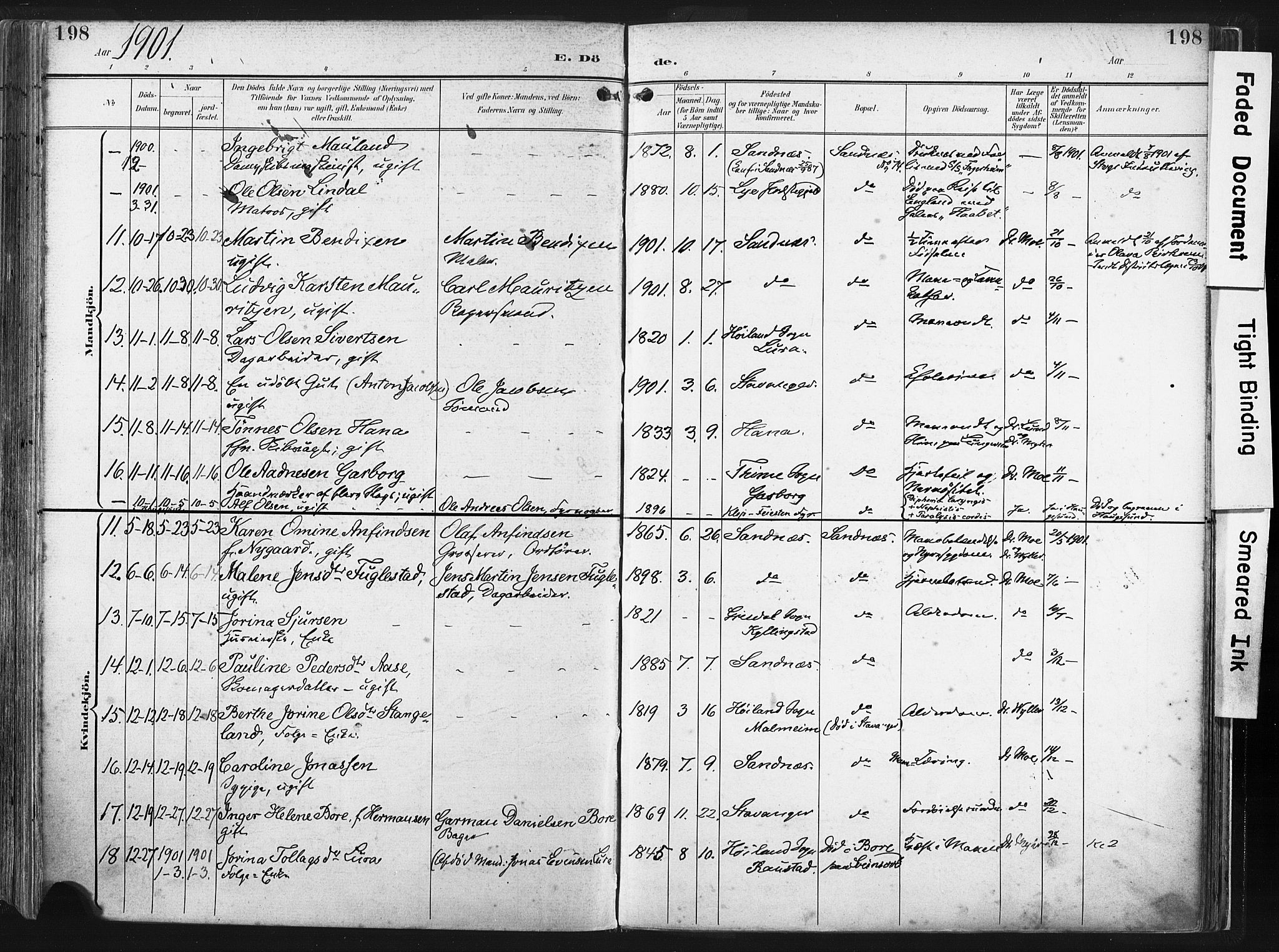 Høyland sokneprestkontor, SAST/A-101799/001/30BA/L0016: Parish register (official) no. A 16, 1899-1911, p. 198