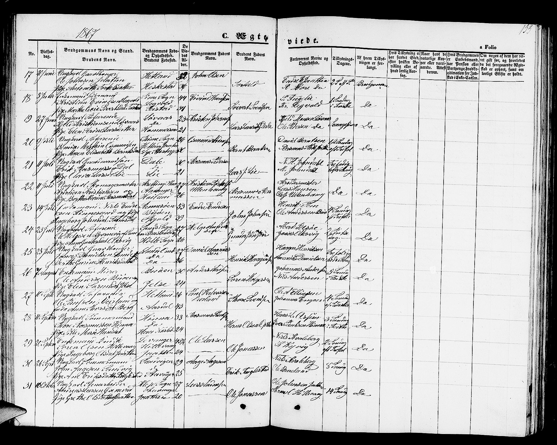 Hetland sokneprestkontor, AV/SAST-A-101826/30/30BB/L0001: Parish register (copy) no. B 1, 1850-1868, p. 133