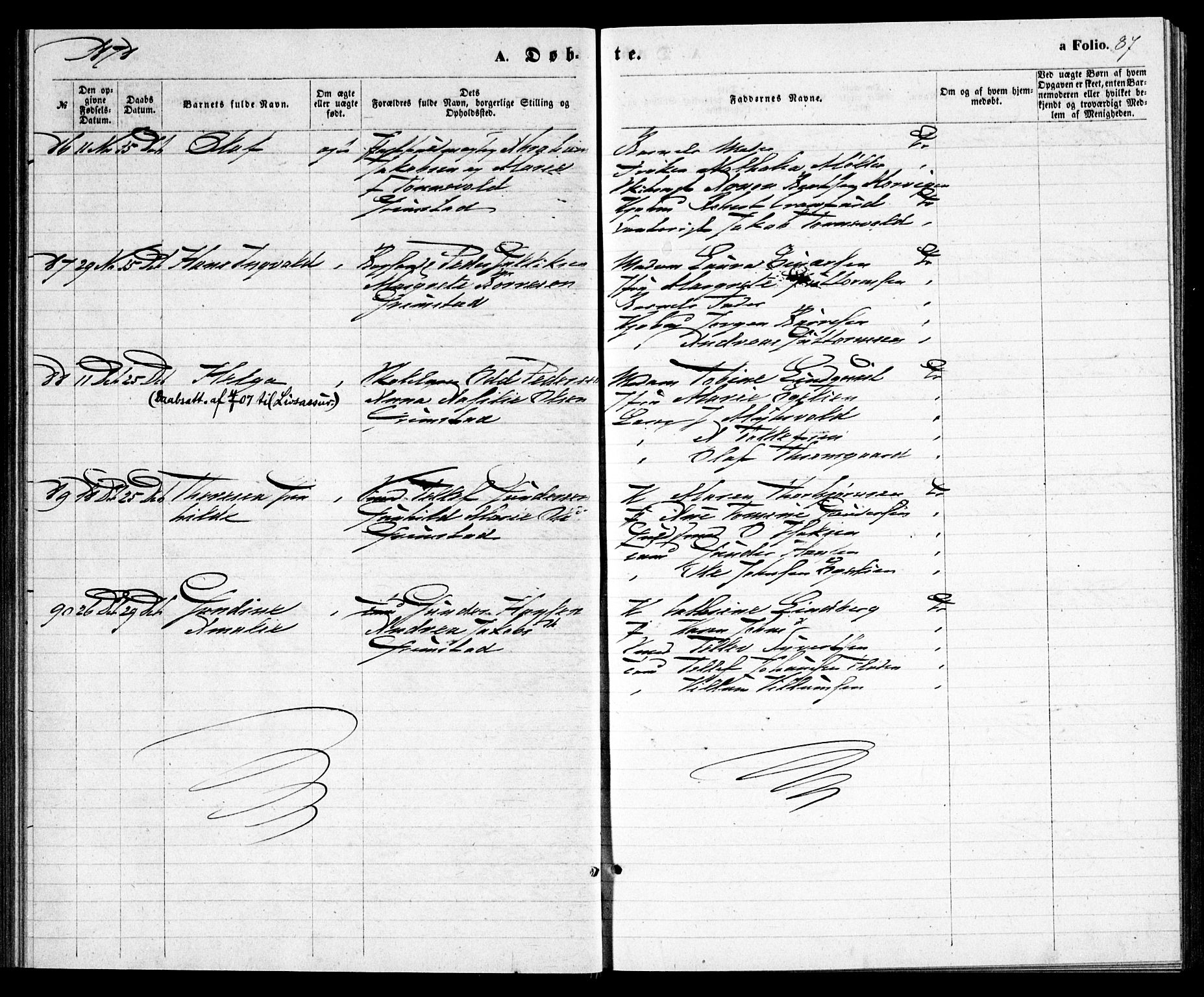 Grimstad sokneprestkontor, AV/SAK-1111-0017/F/Fa/L0002: Parish register (official) no. A 1, 1869-1881, p. 87