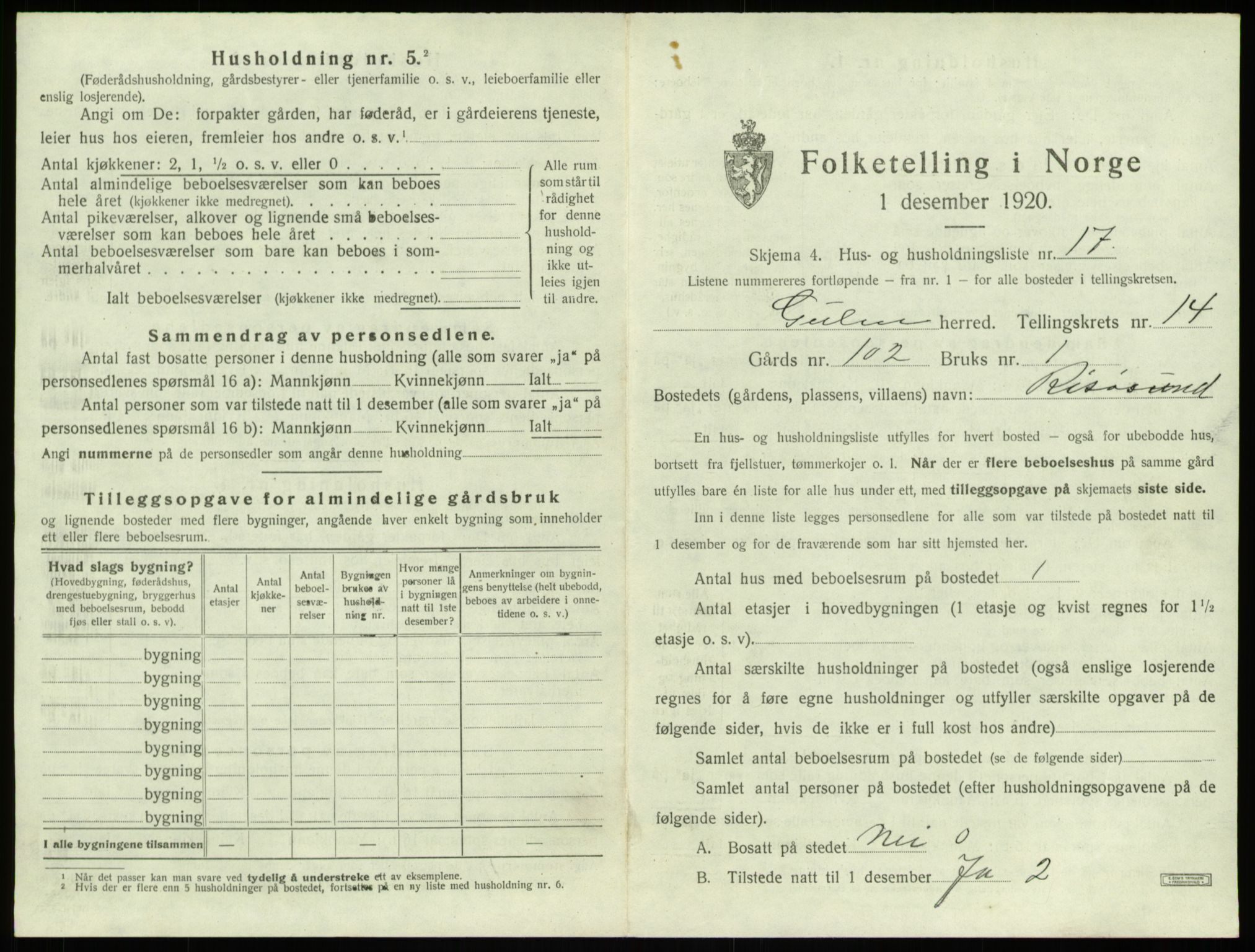 SAB, 1920 census for Gulen, 1920, p. 915