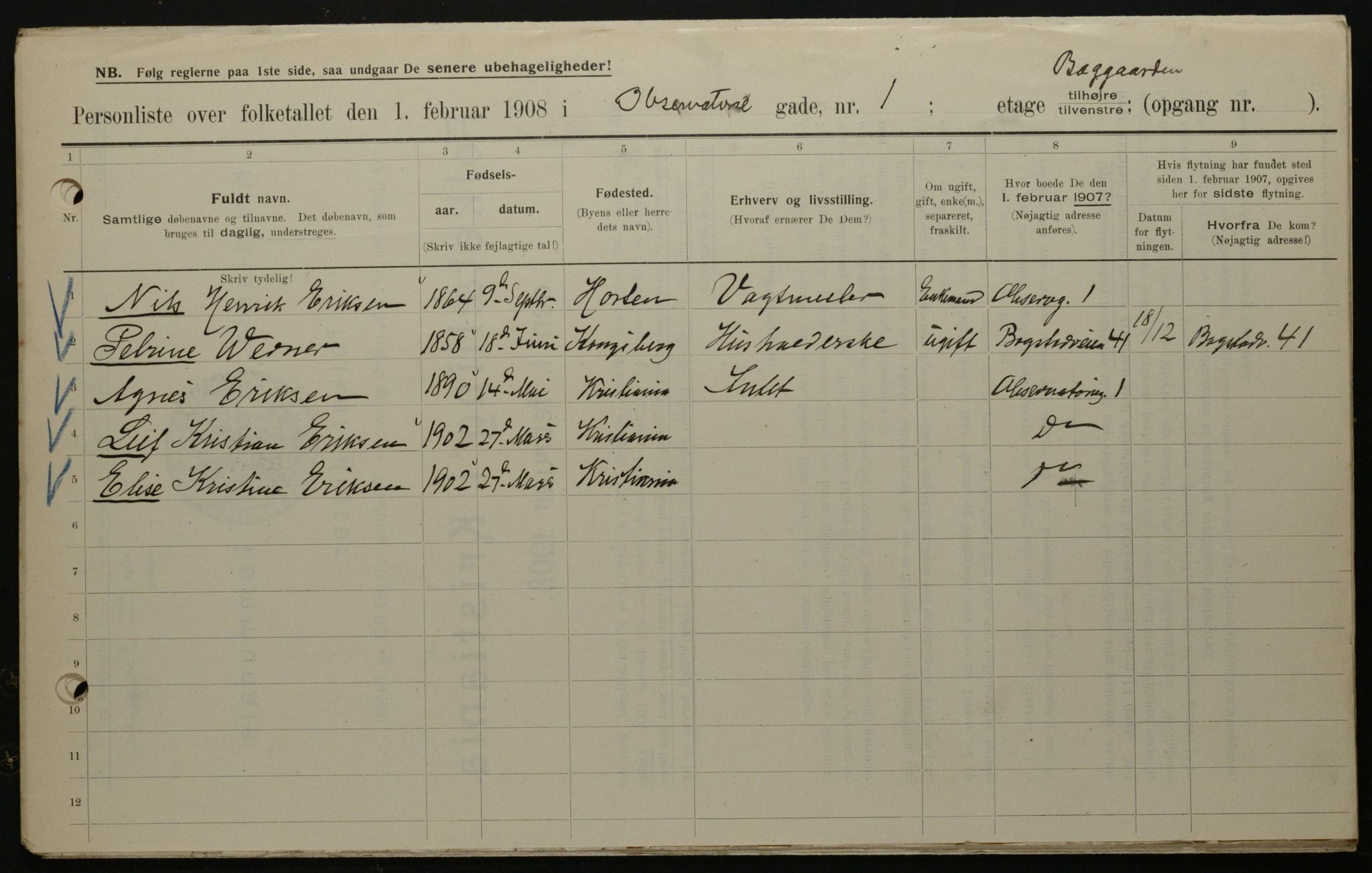 OBA, Municipal Census 1908 for Kristiania, 1908, p. 66647