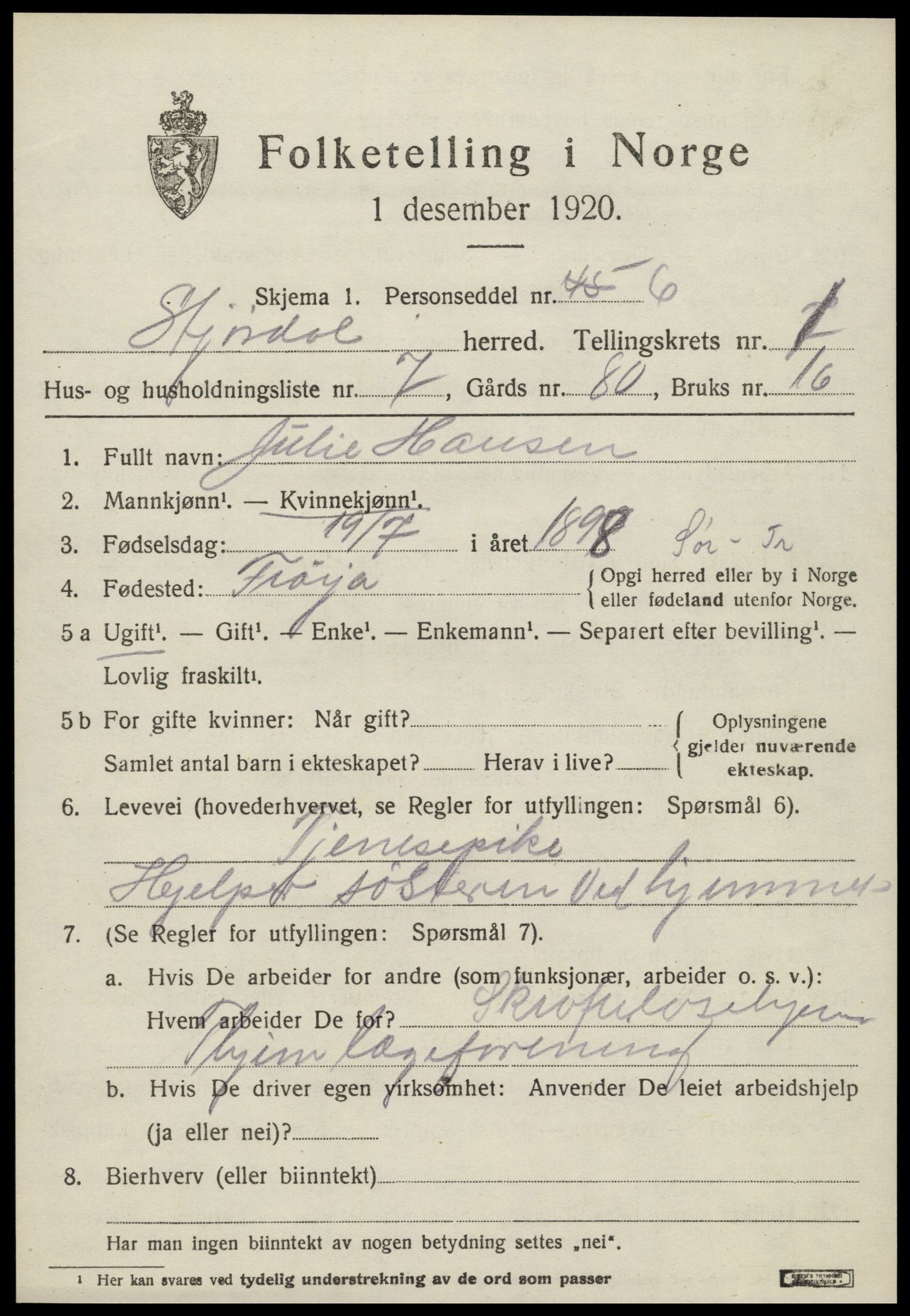 SAT, 1920 census for Stjørdal, 1920, p. 1374