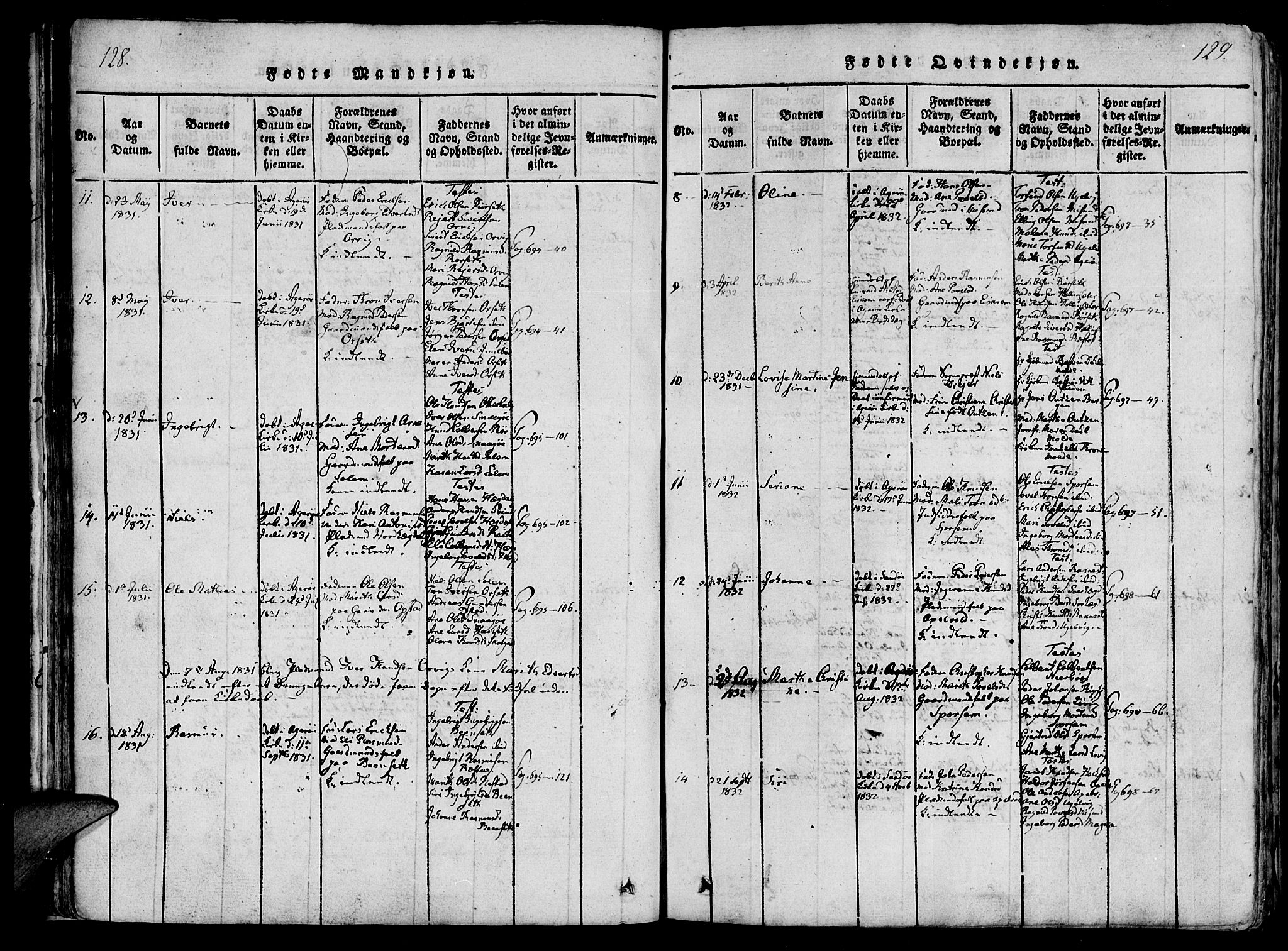Ministerialprotokoller, klokkerbøker og fødselsregistre - Møre og Romsdal, SAT/A-1454/560/L0718: Parish register (official) no. 560A02, 1817-1844, p. 128-129