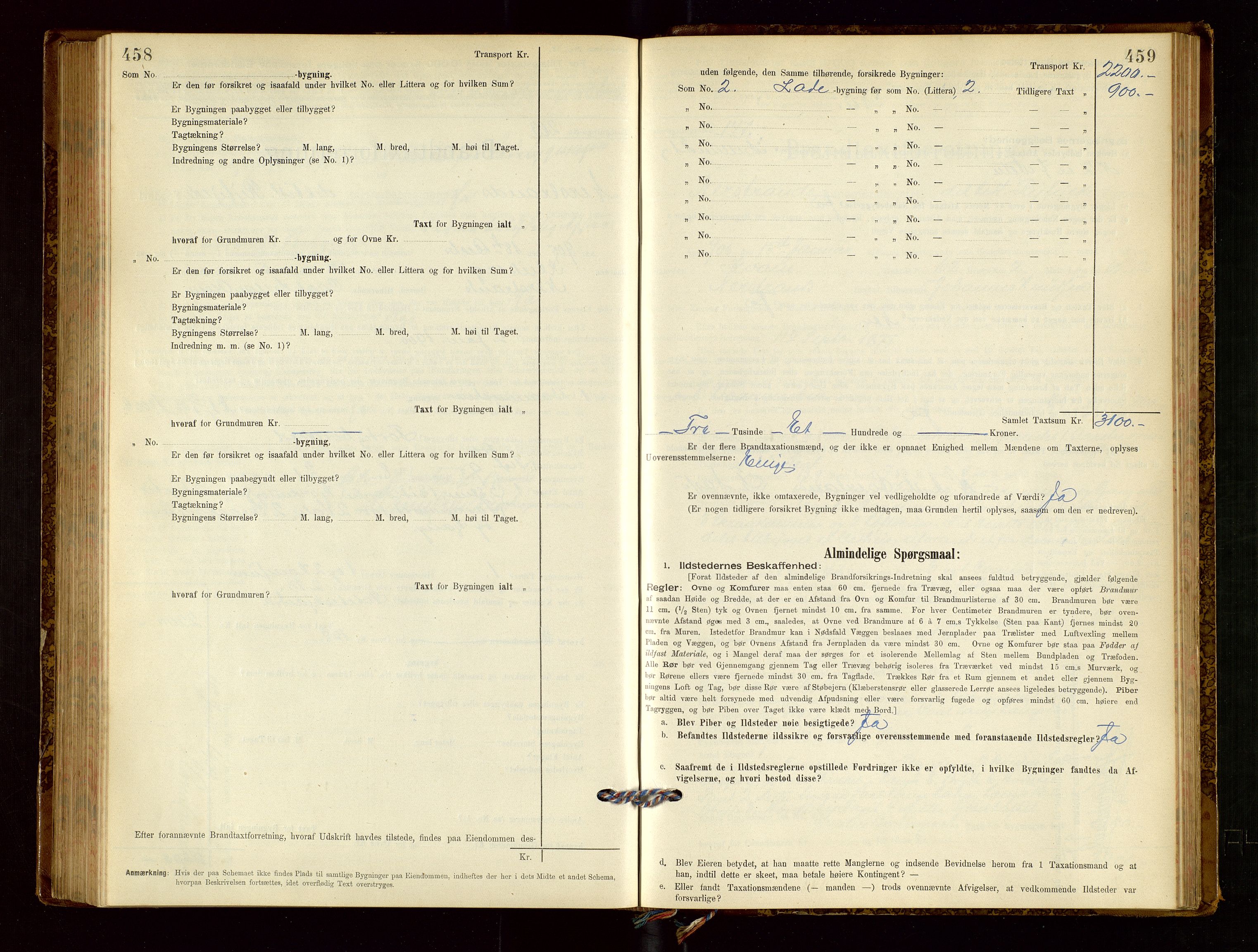 Nedstrand lensmannskontor, AV/SAST-A-100236/Gob/L0001: "Brandtaxationsprotokol for Nerstrand Lensmandsdistrikt Ryfylke fogderi", 1895-1915, p. 458-459