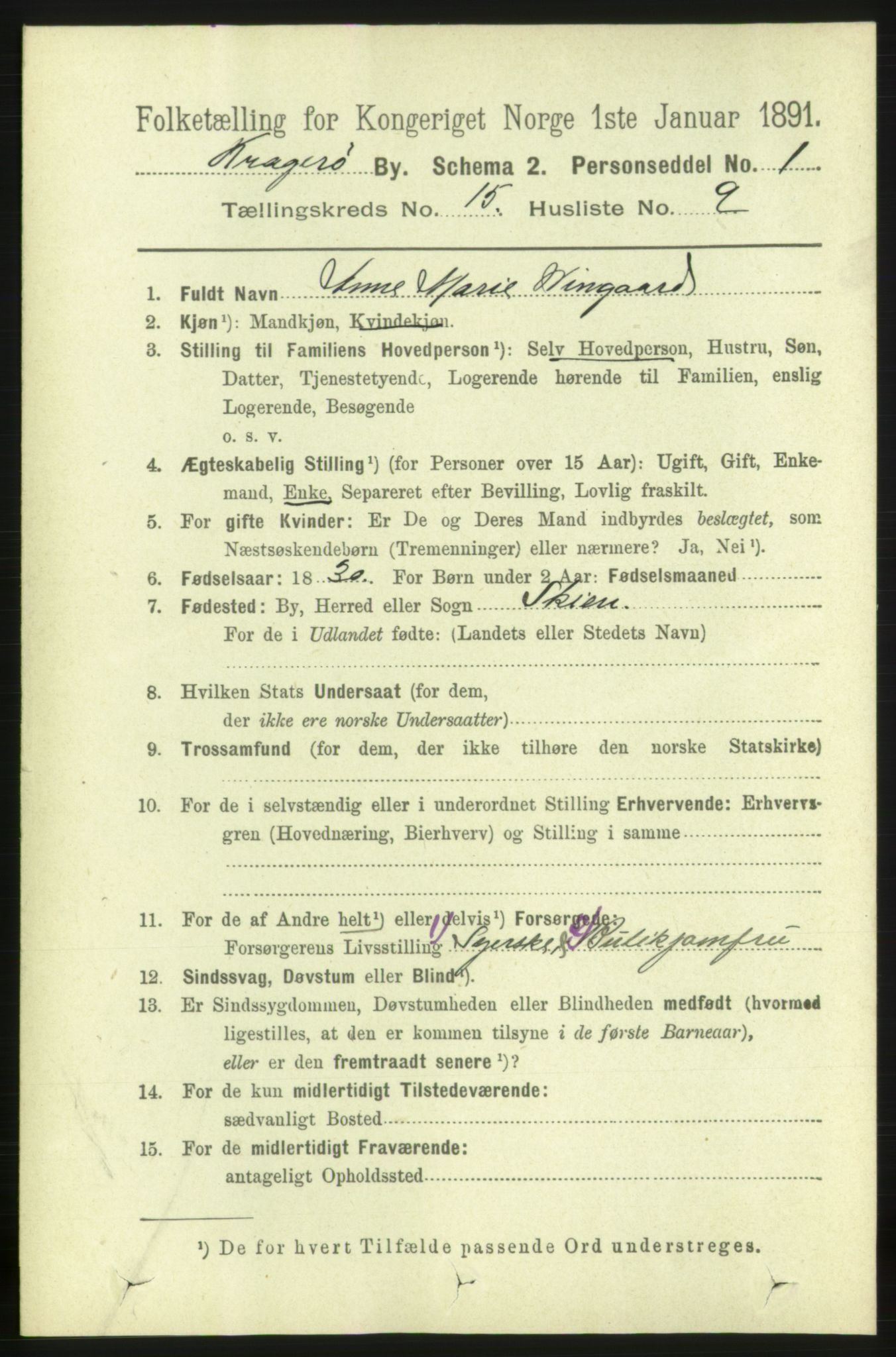 RA, 1891 census for 0801 Kragerø, 1891, p. 4273