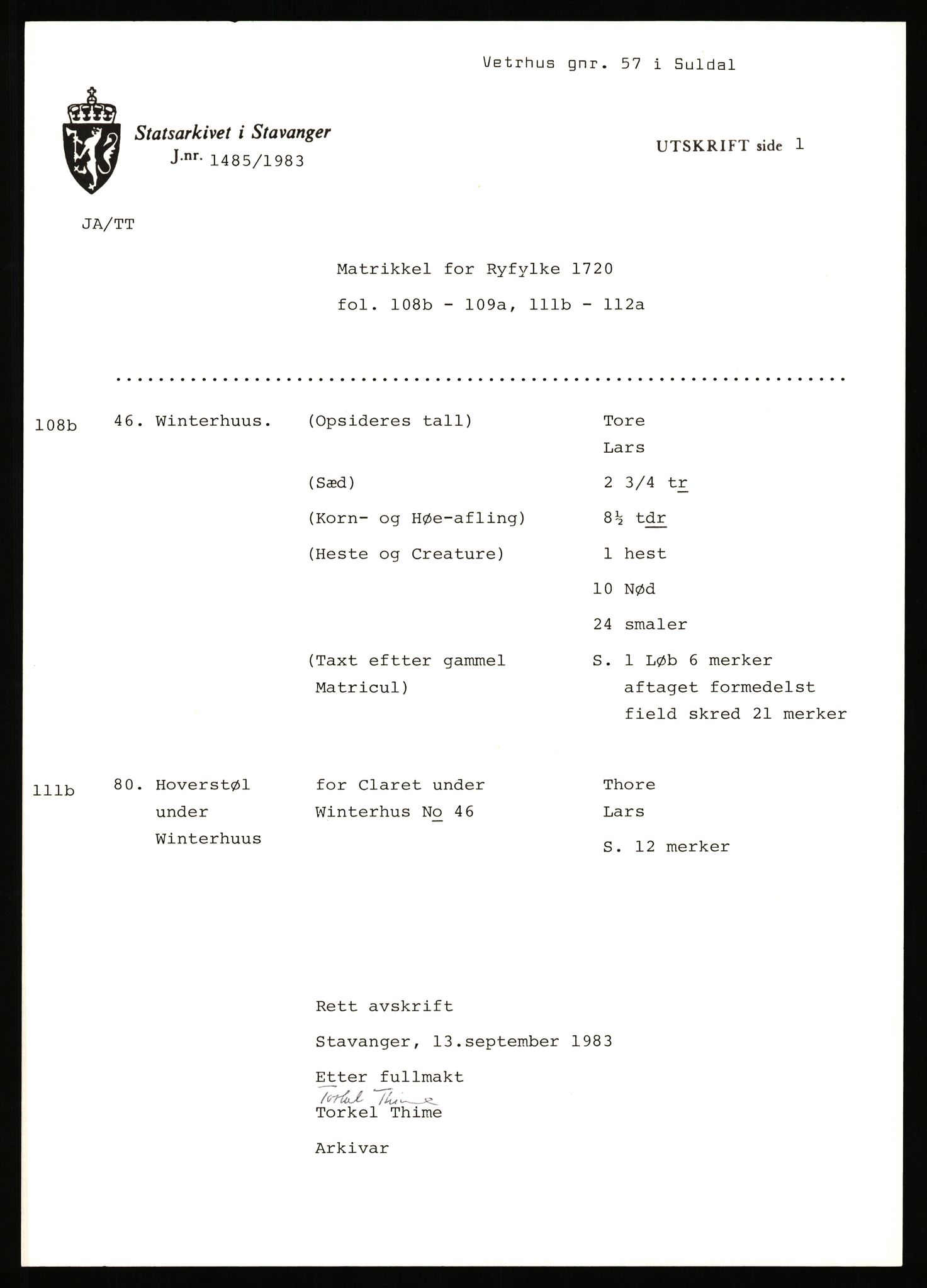 Statsarkivet i Stavanger, AV/SAST-A-101971/03/Y/Yj/L0094: Avskrifter sortert etter gårdsnavn: Vetrhus - Vik i Nerstrand, 1750-1930, p. 27