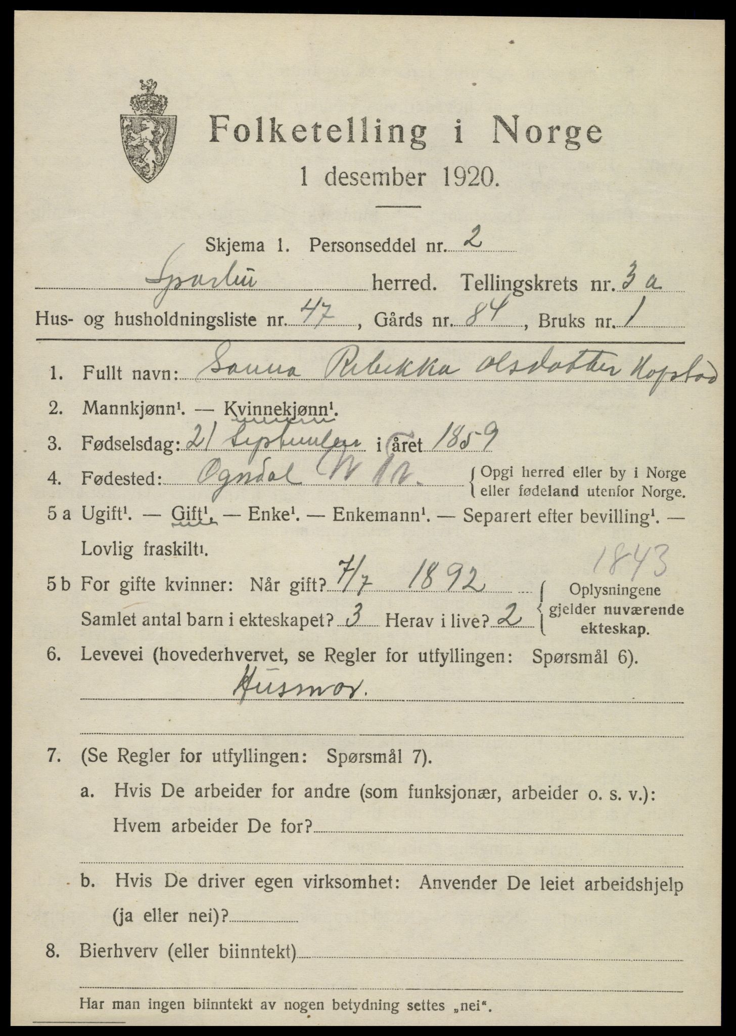 SAT, 1920 census for Sparbu, 1920, p. 4791