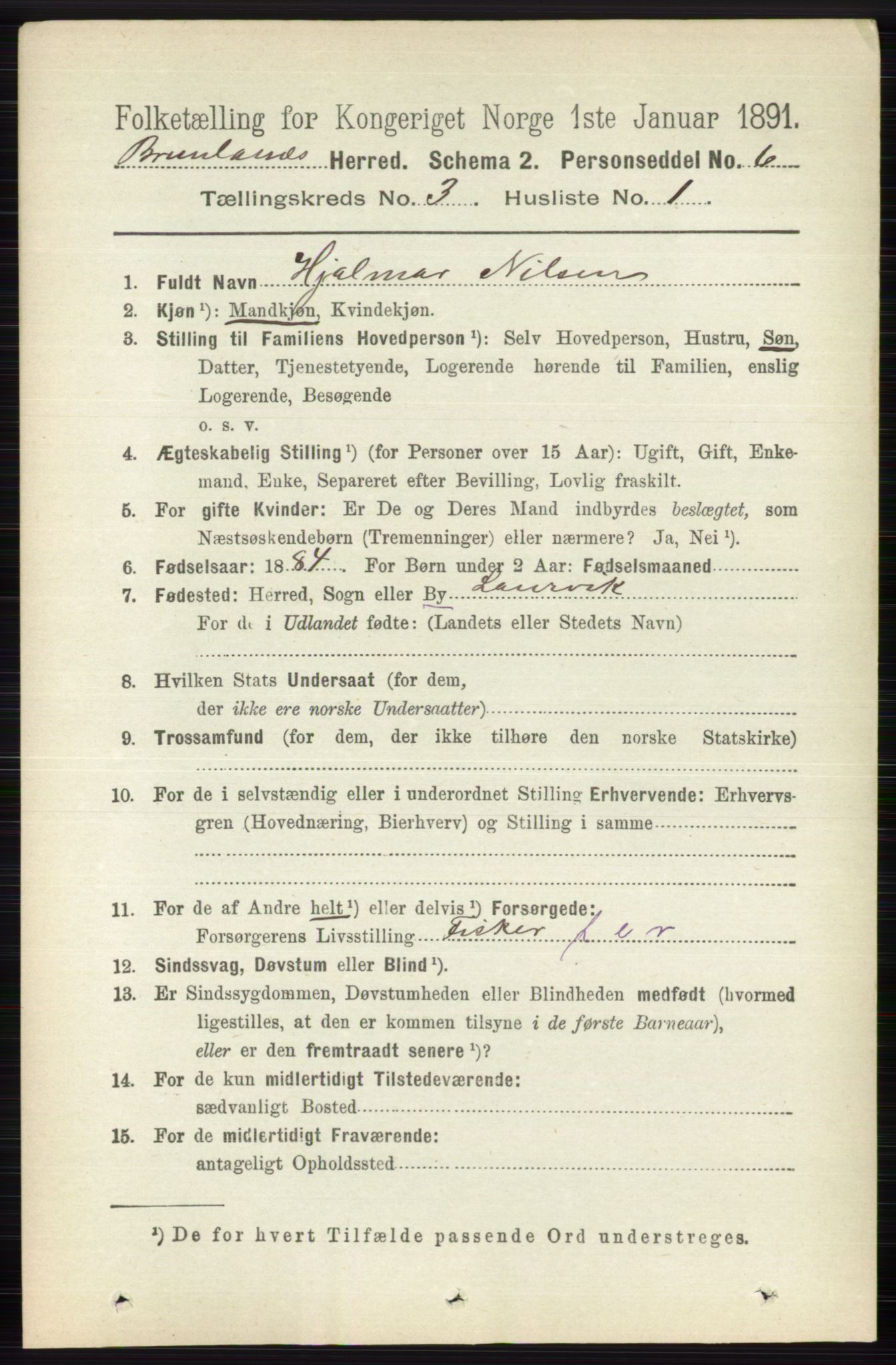 RA, 1891 census for 0726 Brunlanes, 1891, p. 1356