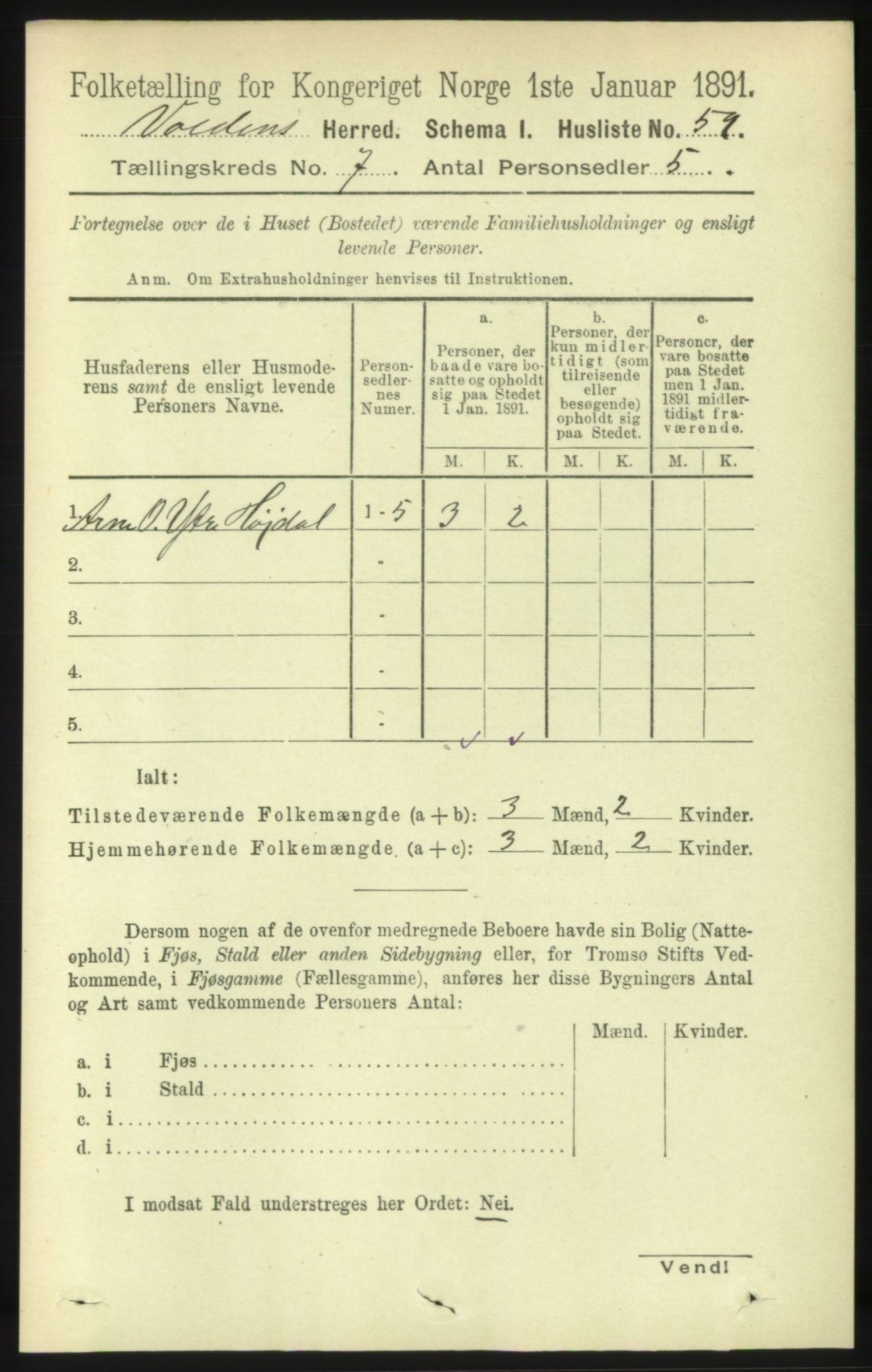 RA, 1891 census for 1519 Volda, 1891, p. 3342