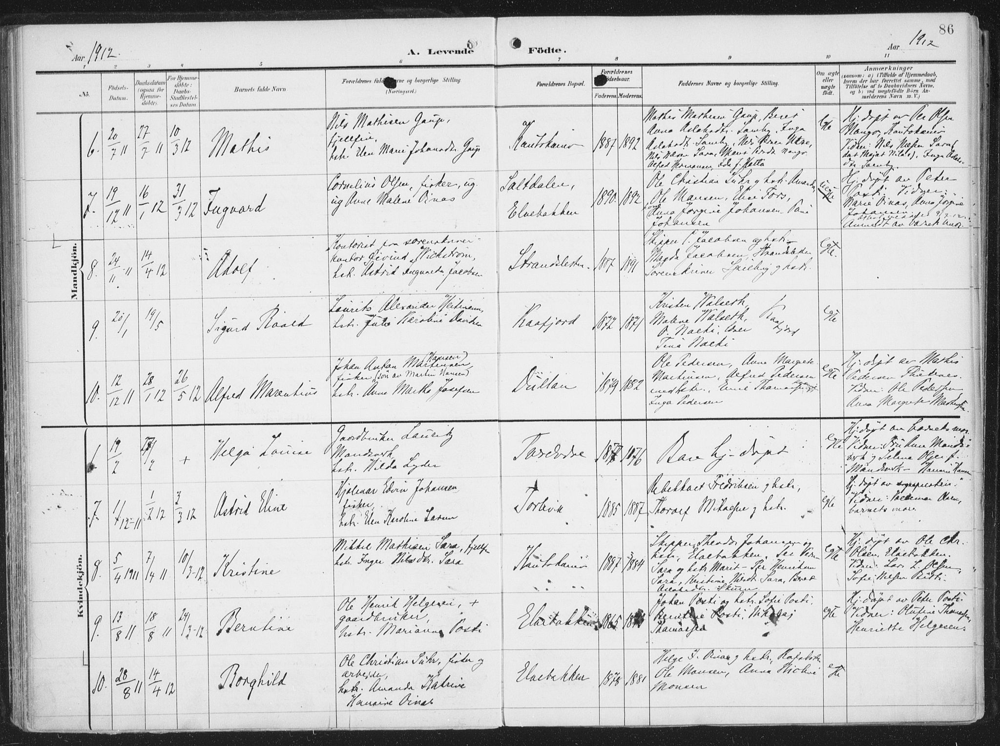 Alta sokneprestkontor, SATØ/S-1338/H/Ha/L0005.kirke: Parish register (official) no. 5, 1904-1918, p. 86