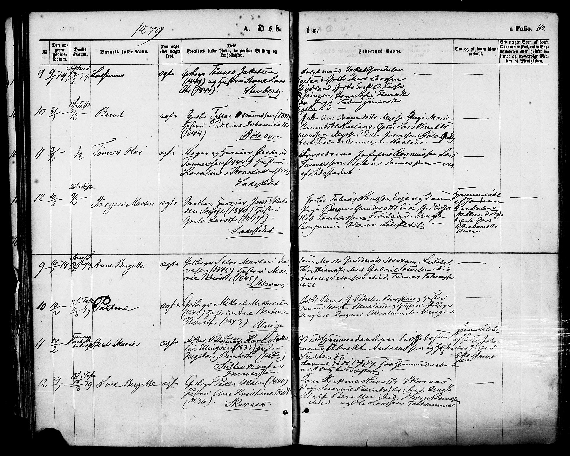 Sokndal sokneprestkontor, AV/SAST-A-101808: Parish register (official) no. A 10, 1874-1886, p. 63