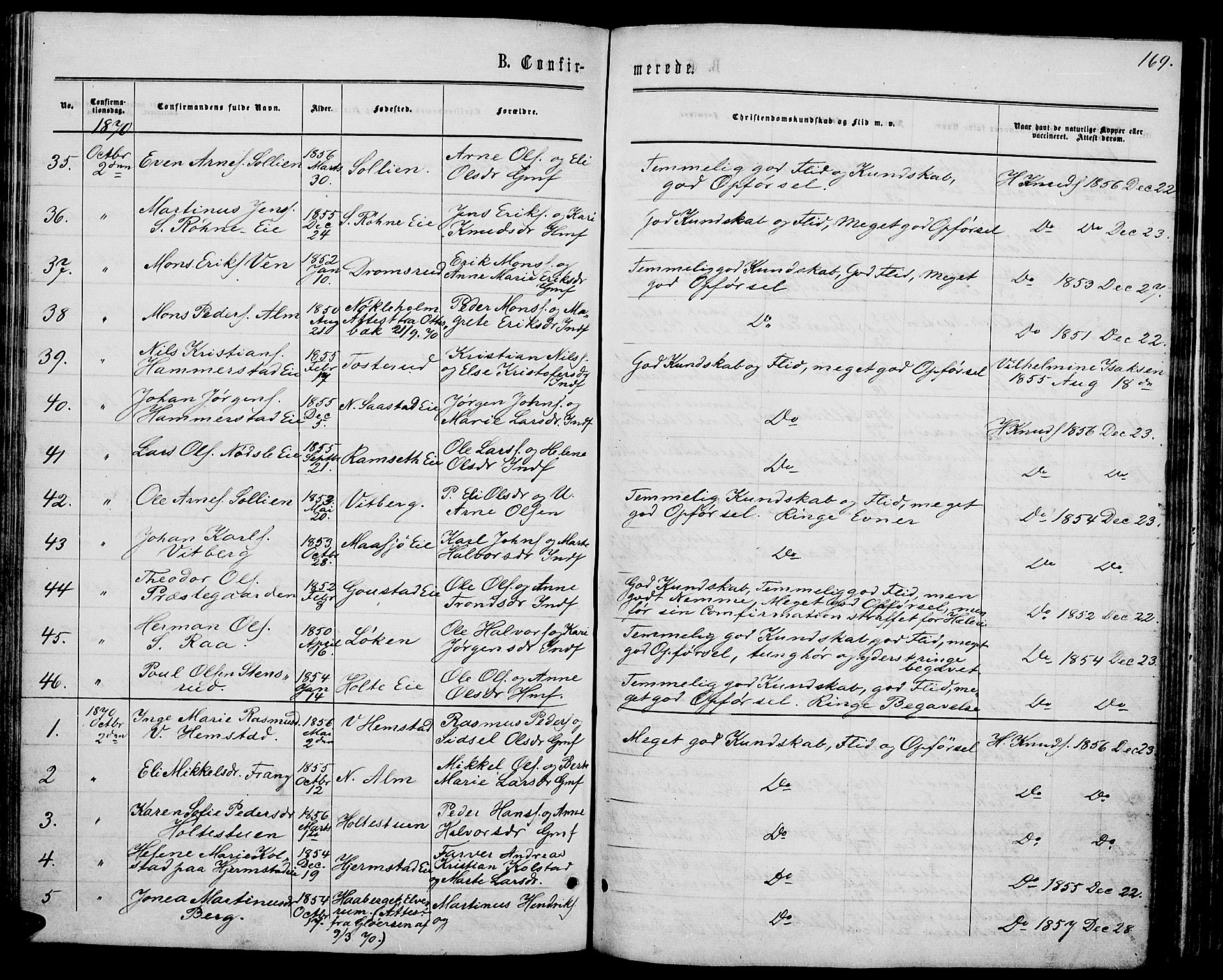 Stange prestekontor, AV/SAH-PREST-002/L/L0006: Parish register (copy) no. 6, 1864-1882, p. 169