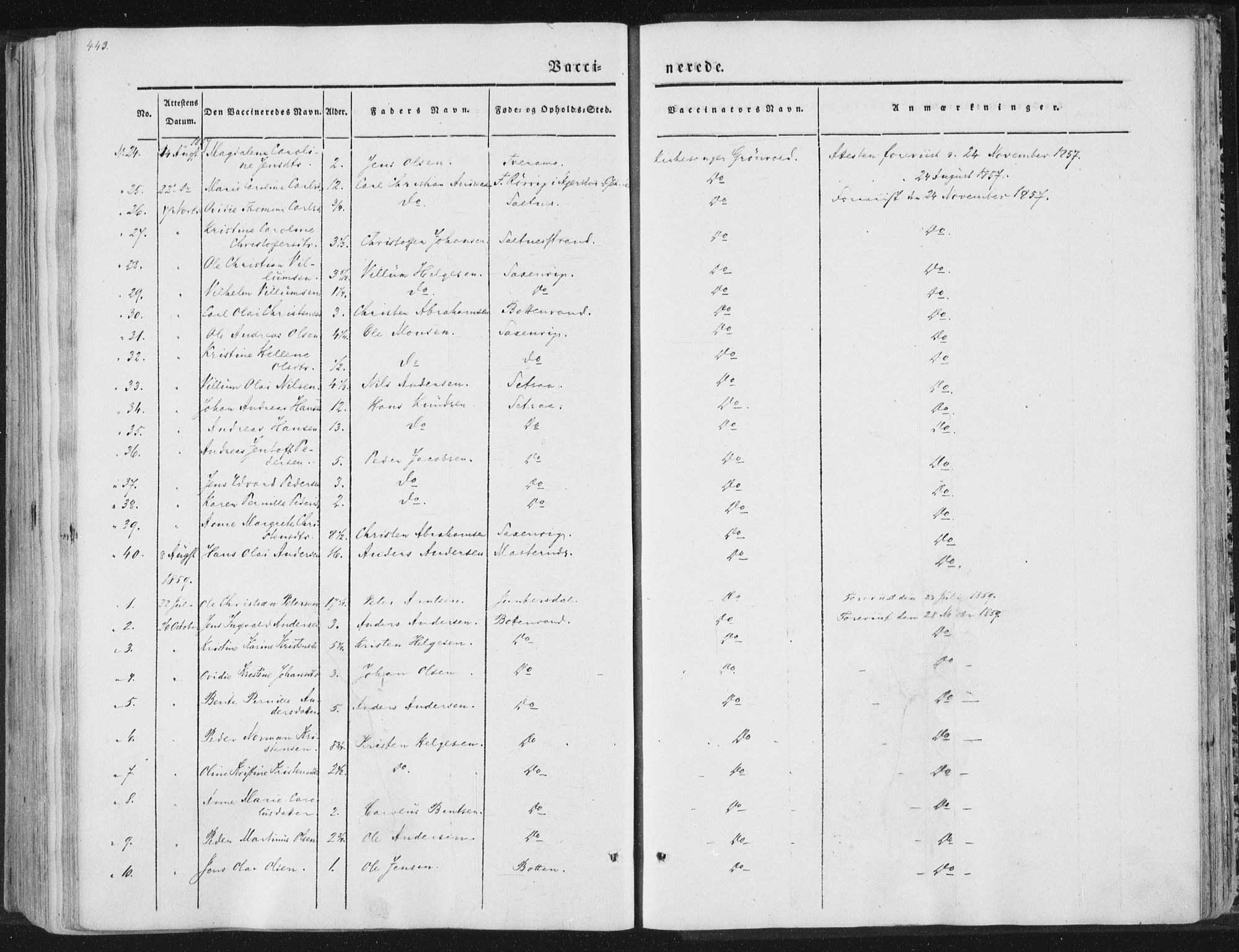 Ministerialprotokoller, klokkerbøker og fødselsregistre - Nordland, SAT/A-1459/847/L0667: Parish register (official) no. 847A07, 1842-1871, p. 443