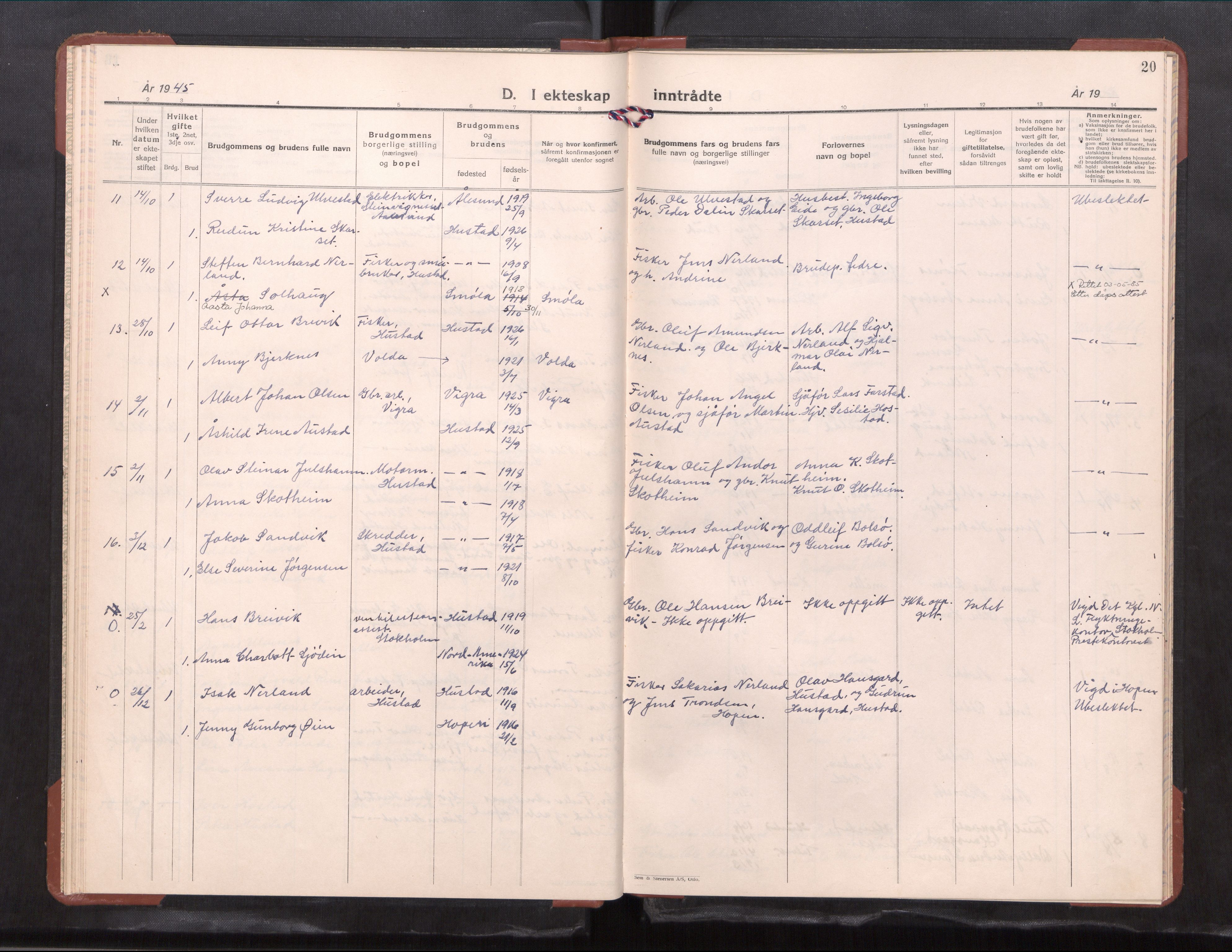 Ministerialprotokoller, klokkerbøker og fødselsregistre - Møre og Romsdal, AV/SAT-A-1454/567/L0787: Parish register (copy) no. 567---, 1939-1954, p. 20