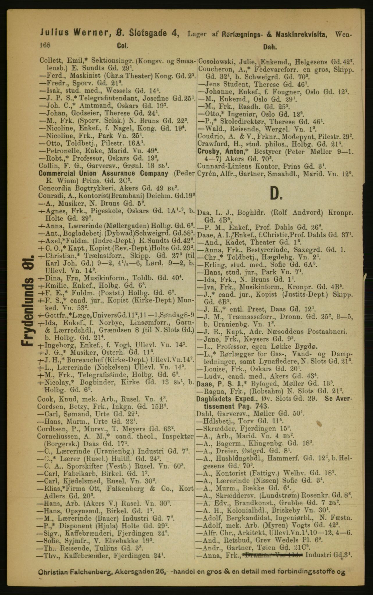 Kristiania/Oslo adressebok, PUBL/-, 1891, p. 168