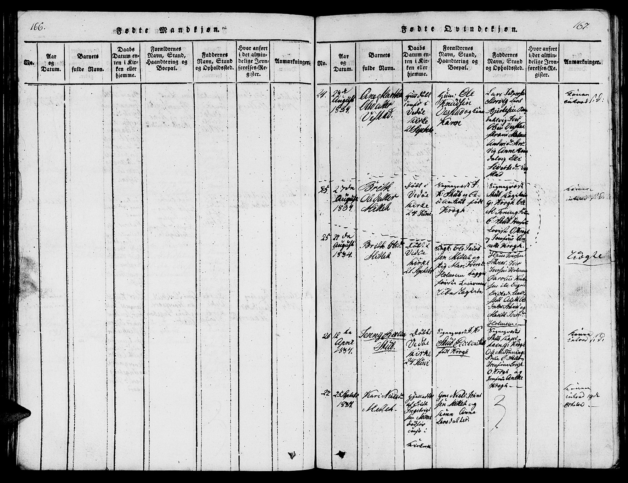 Ministerialprotokoller, klokkerbøker og fødselsregistre - Møre og Romsdal, AV/SAT-A-1454/547/L0610: Parish register (copy) no. 547C01, 1818-1839, p. 166-167