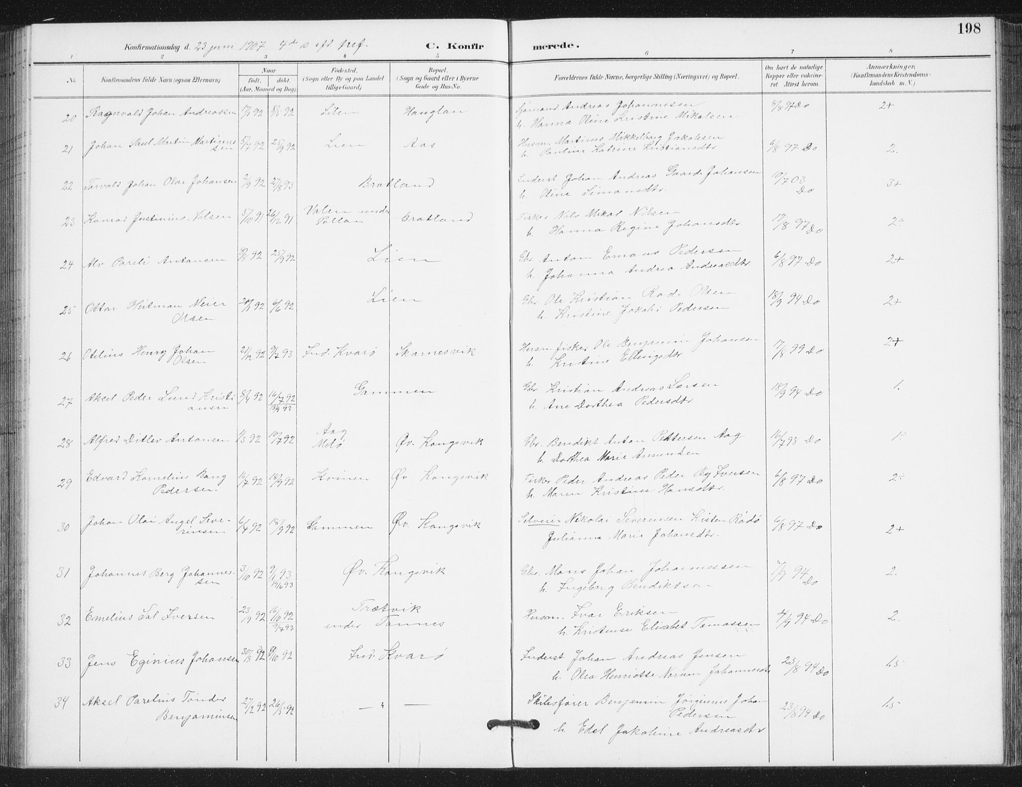 Ministerialprotokoller, klokkerbøker og fødselsregistre - Nordland, AV/SAT-A-1459/839/L0573: Parish register (copy) no. 839C03, 1892-1917, p. 198