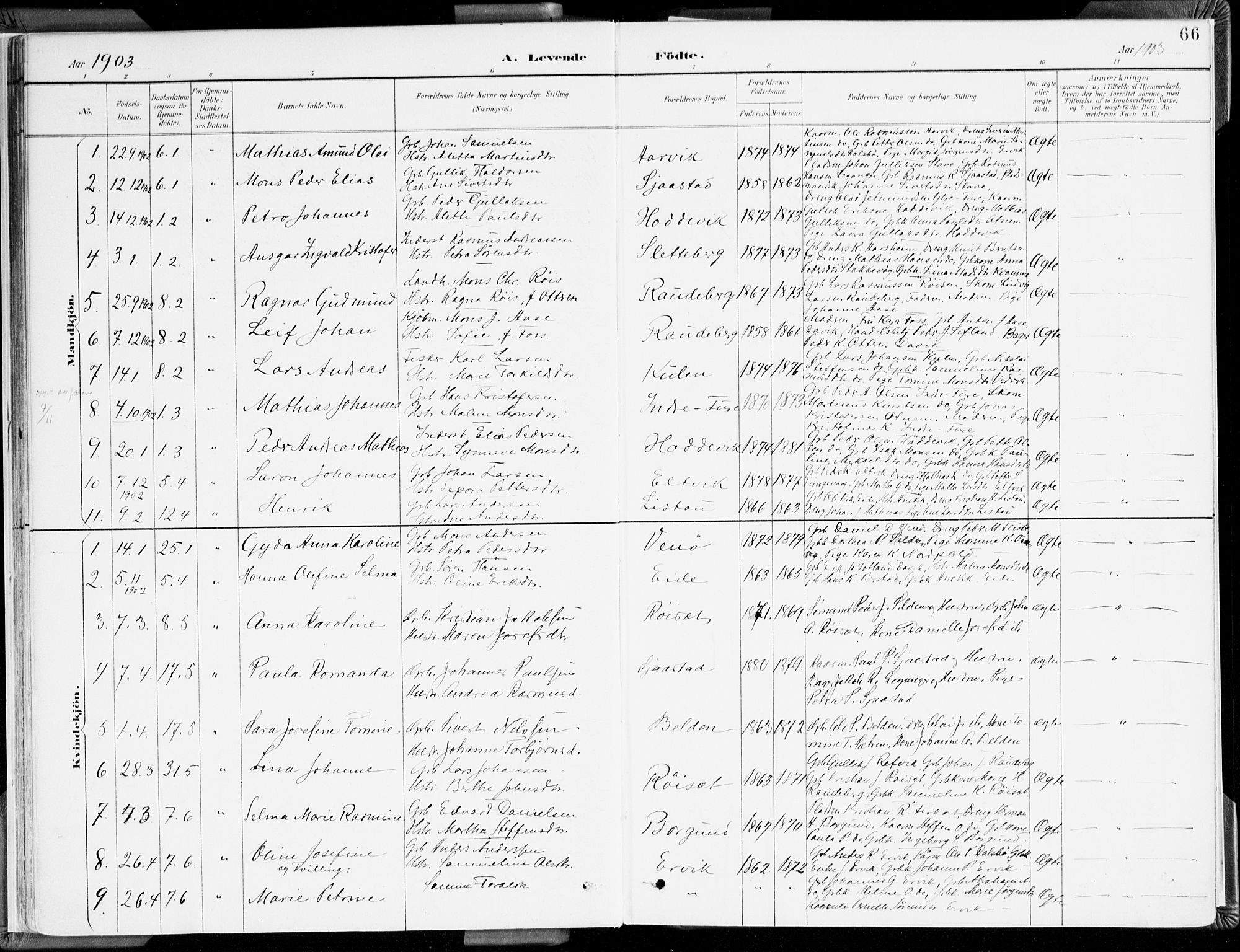 Selje sokneprestembete, AV/SAB-A-99938/H/Ha/Haa/Haab: Parish register (official) no. B 2, 1891-1907, p. 66