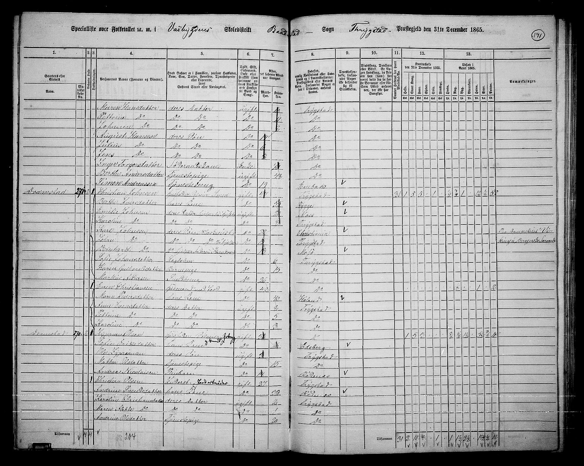 RA, 1865 census for Trøgstad, 1865, p. 151