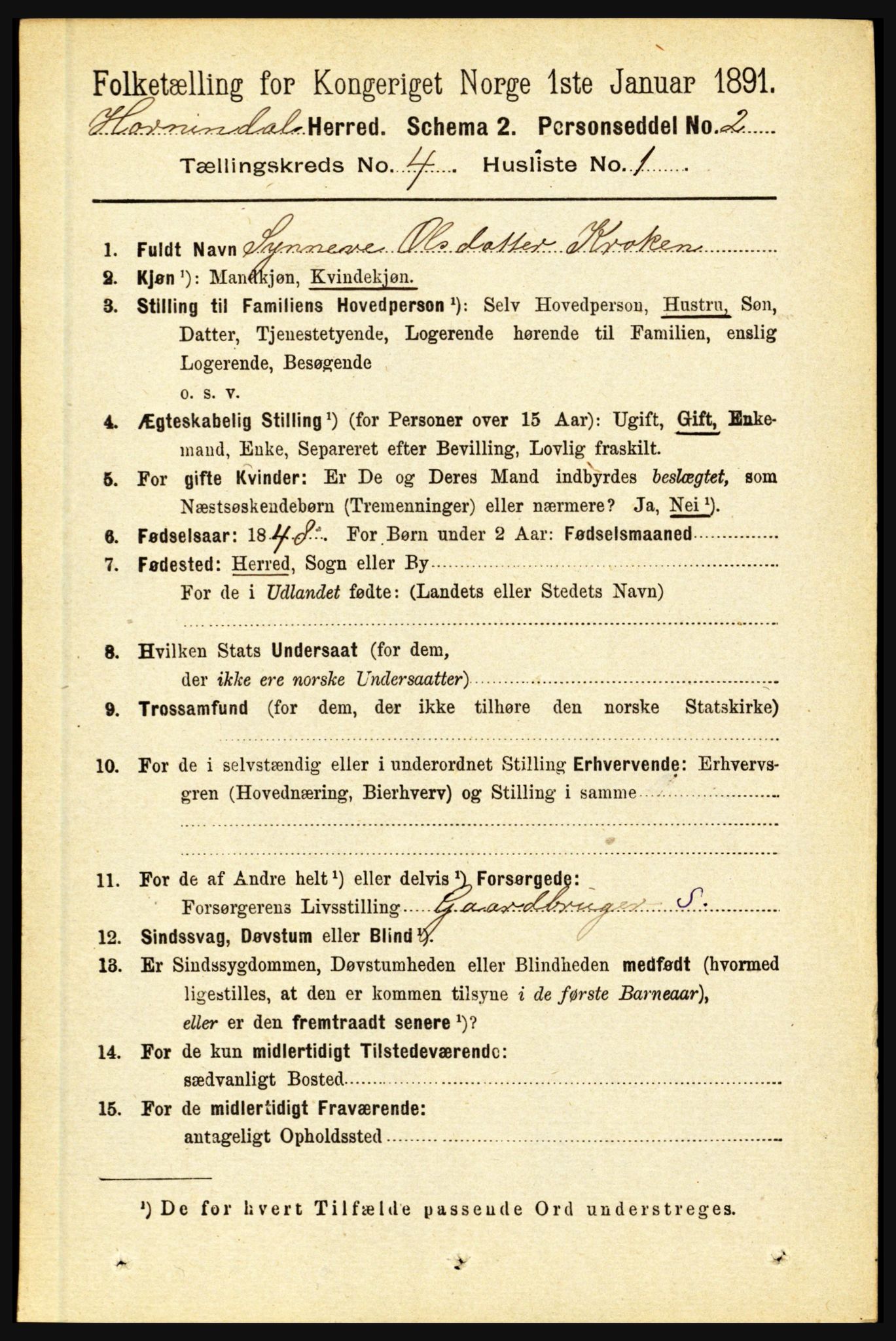 RA, 1891 census for 1444 Hornindal, 1891, p. 866