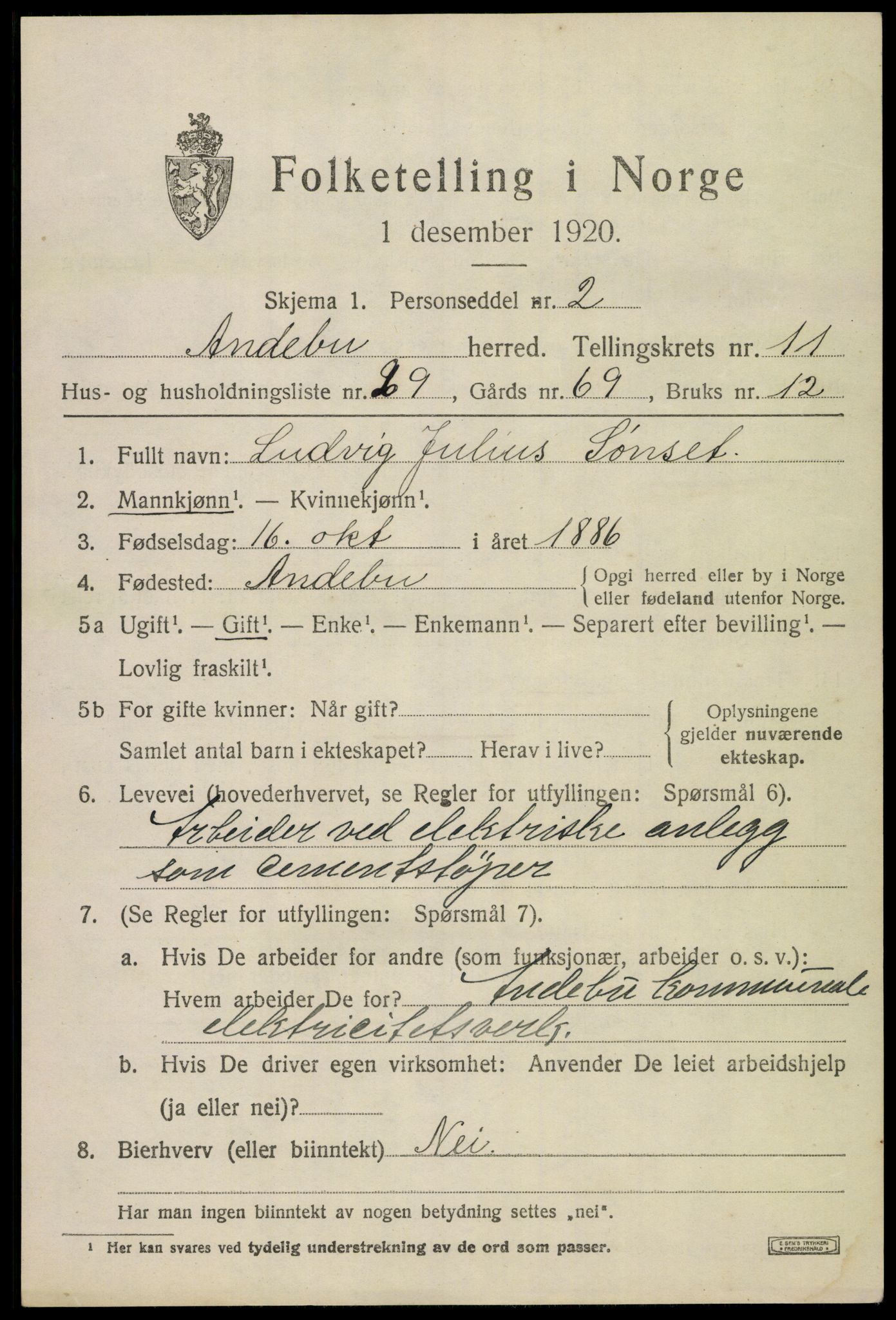 SAKO, 1920 census for Andebu, 1920, p. 4466