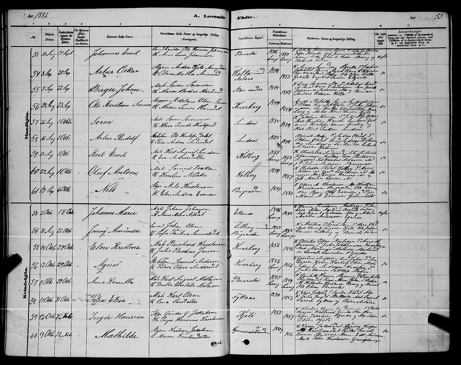 Nøtterøy kirkebøker, AV/SAKO-A-354/G/Ga/L0003: Parish register (copy) no. I 3, 1878-1893, p. 53