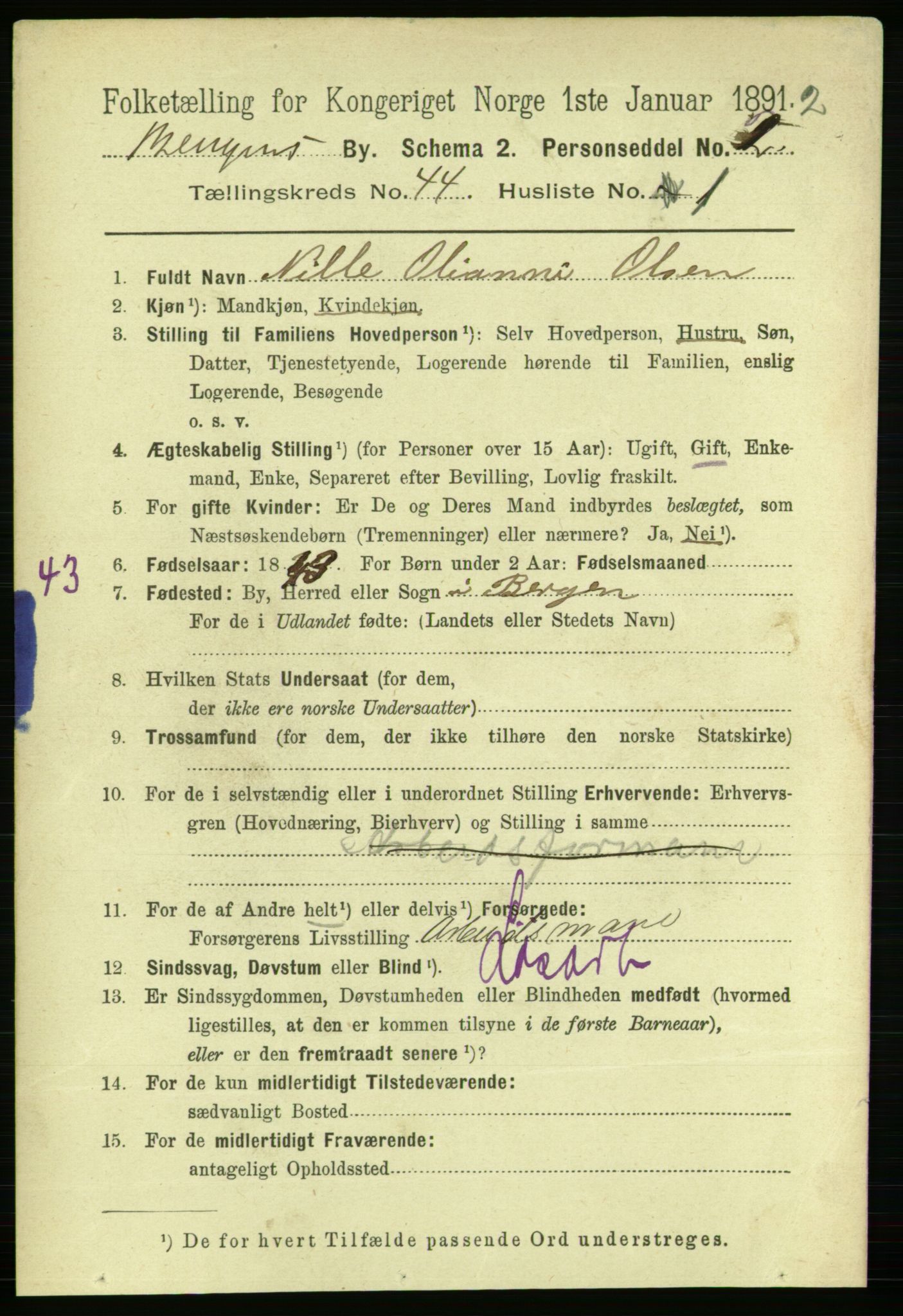 RA, 1891 Census for 1301 Bergen, 1891, p. 52145