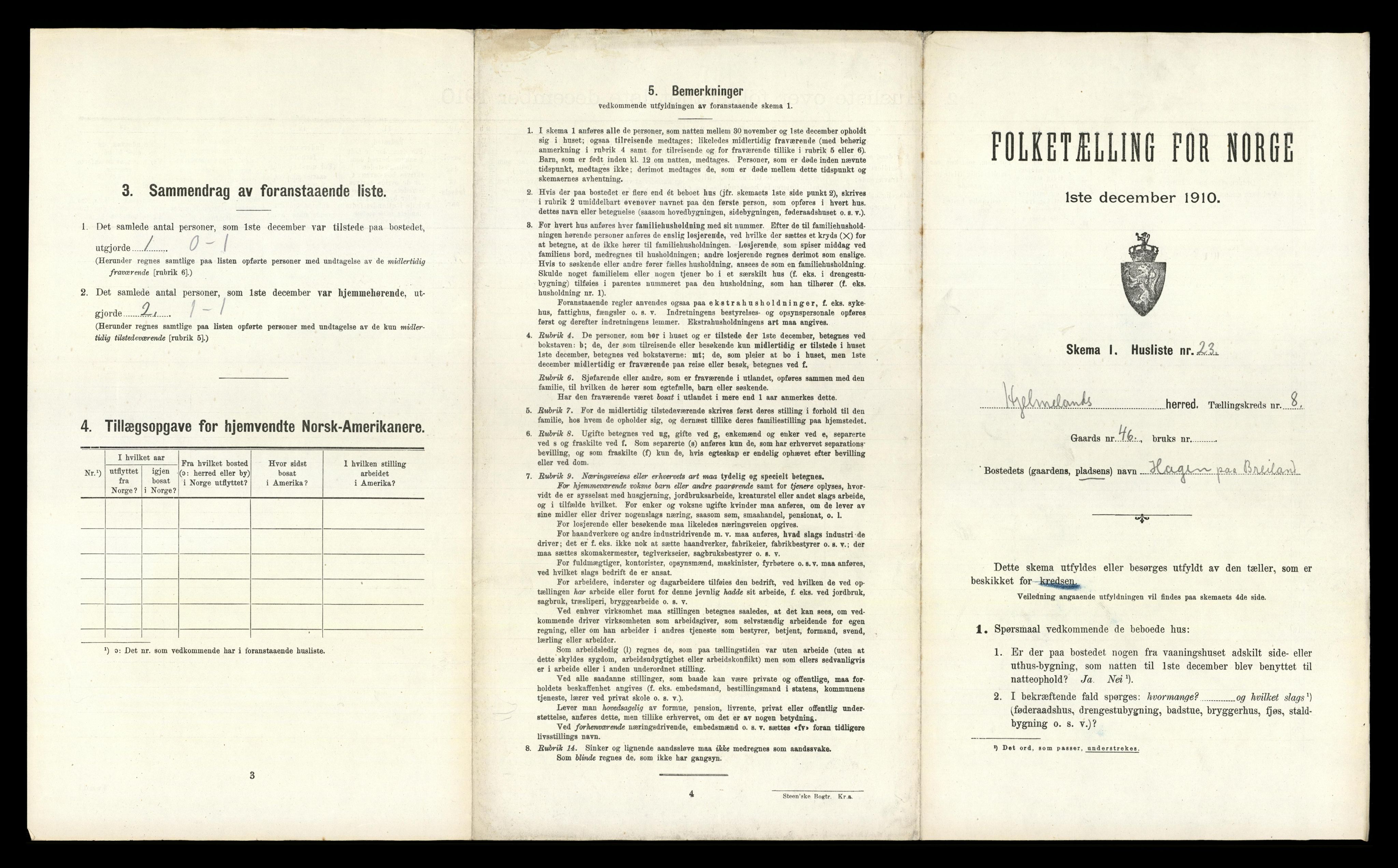 RA, 1910 census for Hjelmeland, 1910, p. 496