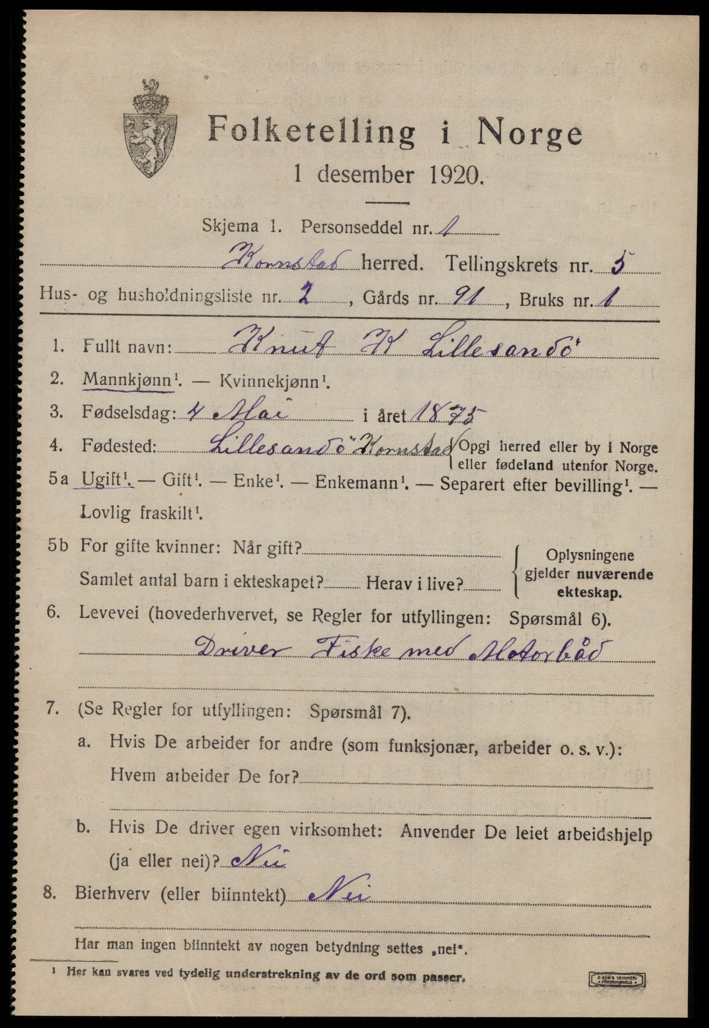 SAT, 1920 census for Kornstad, 1920, p. 2767