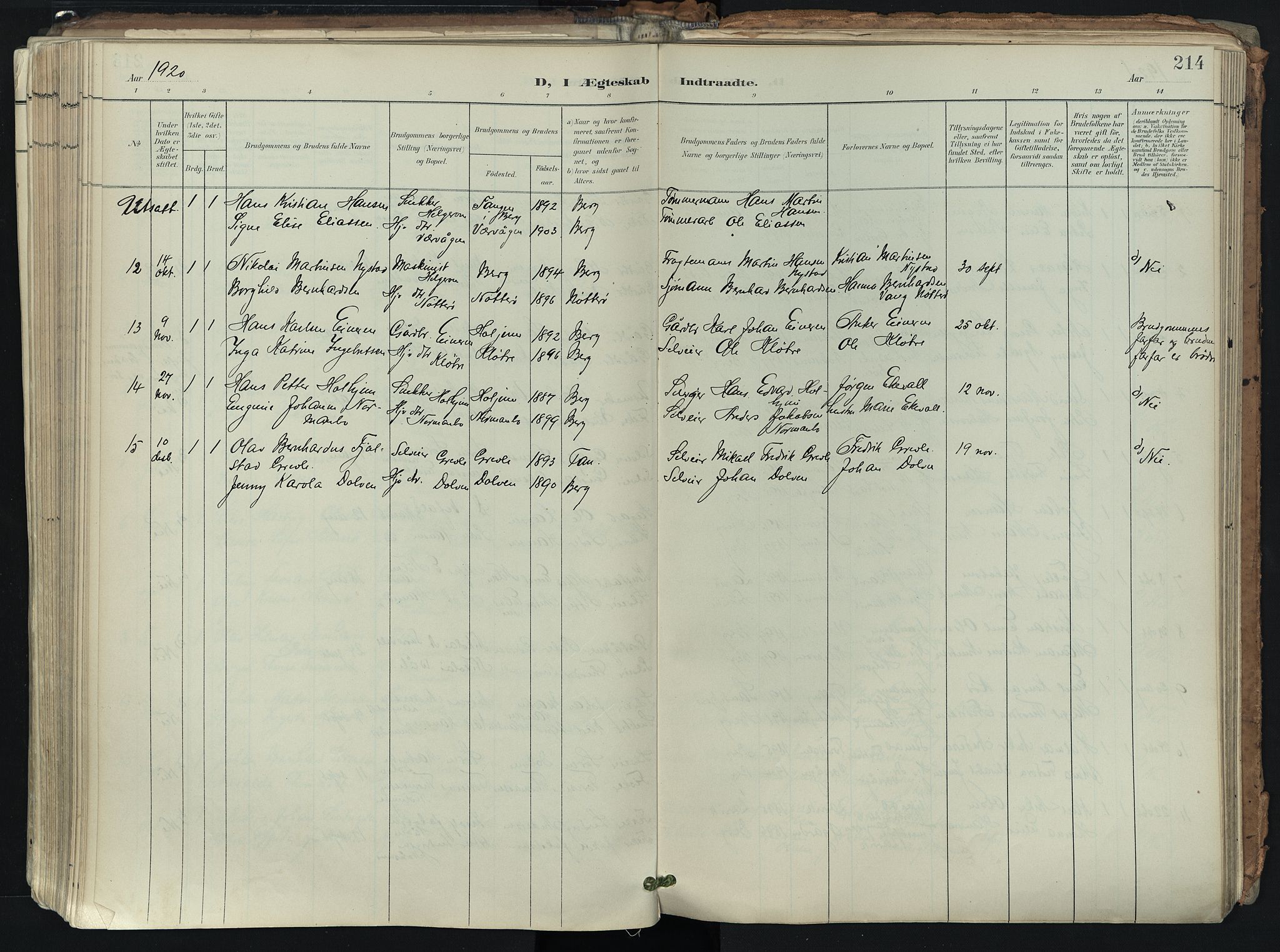 Brunlanes kirkebøker, AV/SAKO-A-342/F/Fb/L0003: Parish register (official) no. II 3, 1900-1922, p. 214