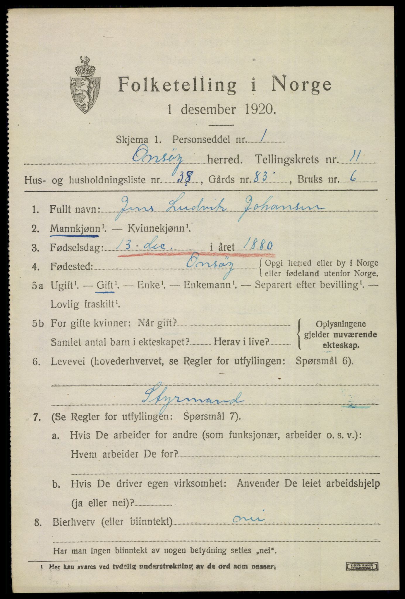 SAO, 1920 census for Onsøy, 1920, p. 14752