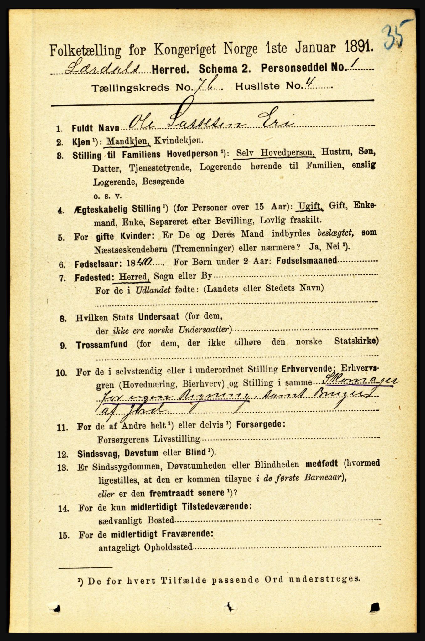 RA, 1891 census for 1422 Lærdal, 1891, p. 1155