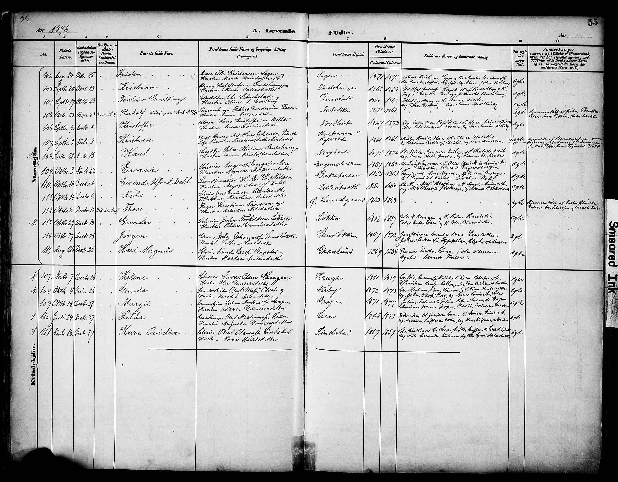 Elverum prestekontor, AV/SAH-PREST-044/H/Ha/Haa/L0014: Parish register (official) no. 14, 1891-1909, p. 55