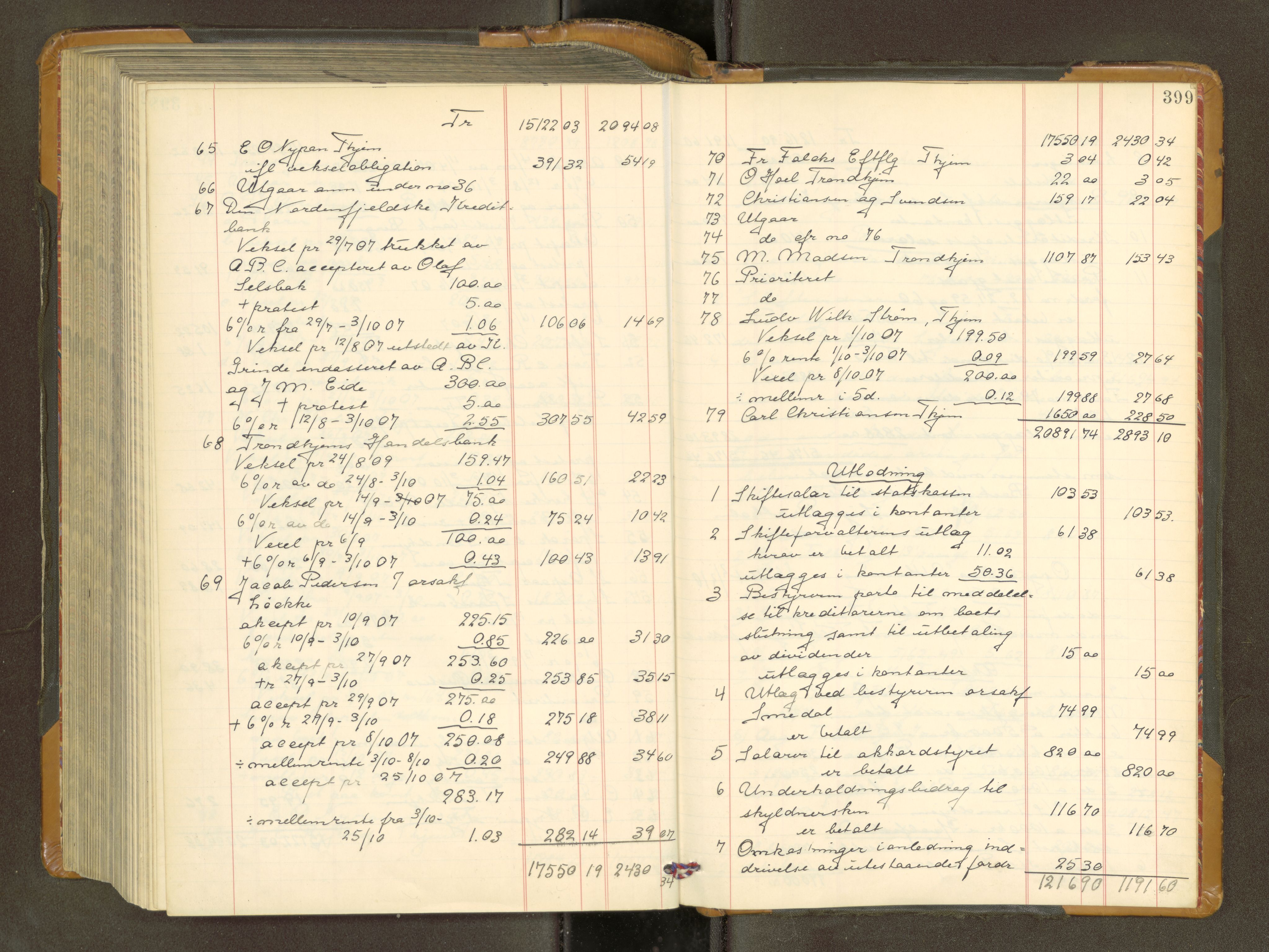 Trondheim byfogd, AV/SAT-A-0003/1/3/3A/L0039: Skifteutlodningsprotokoll - 3/11-2/2. U, 1906-1910, p. 399