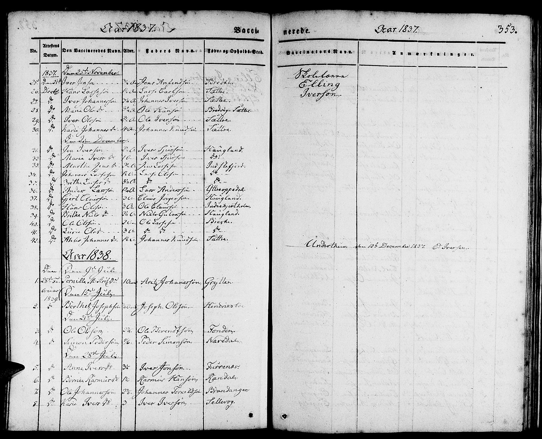 Gulen sokneprestembete, SAB/A-80201/H/Haa/Haaa/L0020: Parish register (official) no. A 20, 1837-1847, p. 353