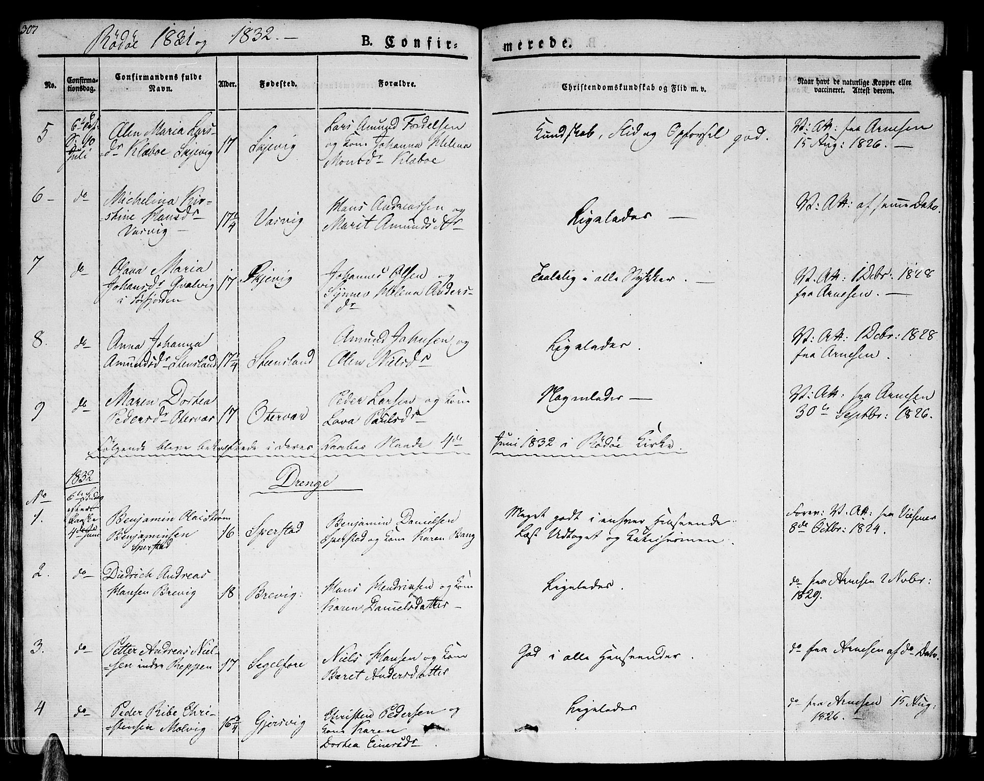 Ministerialprotokoller, klokkerbøker og fødselsregistre - Nordland, AV/SAT-A-1459/841/L0598: Parish register (official) no. 841A06 /1, 1825-1844, p. 307