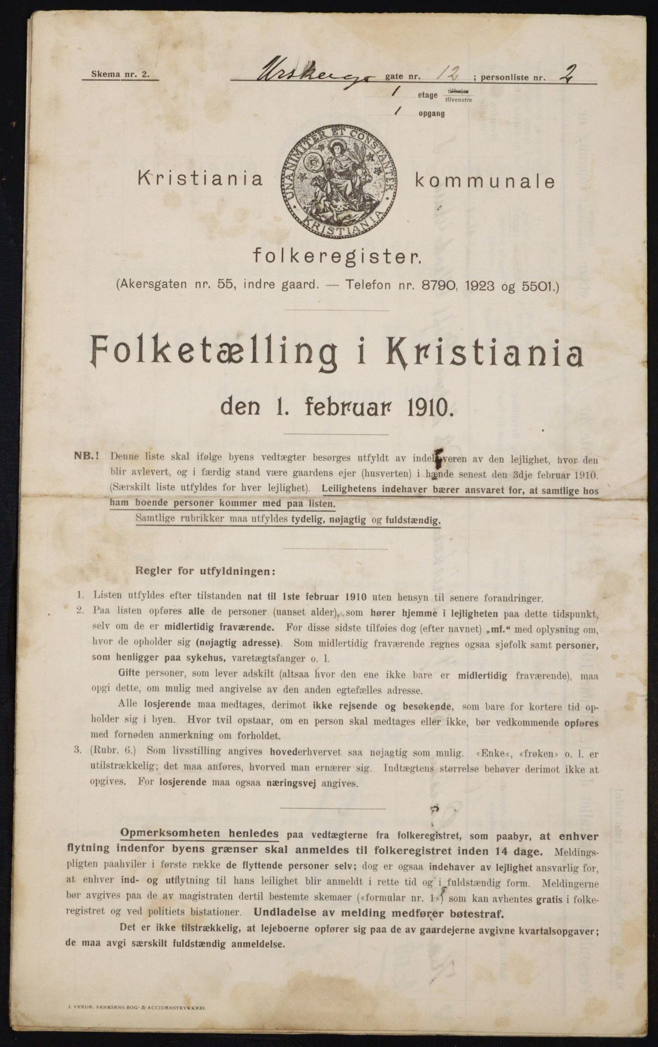 OBA, Municipal Census 1910 for Kristiania, 1910, p. 2438