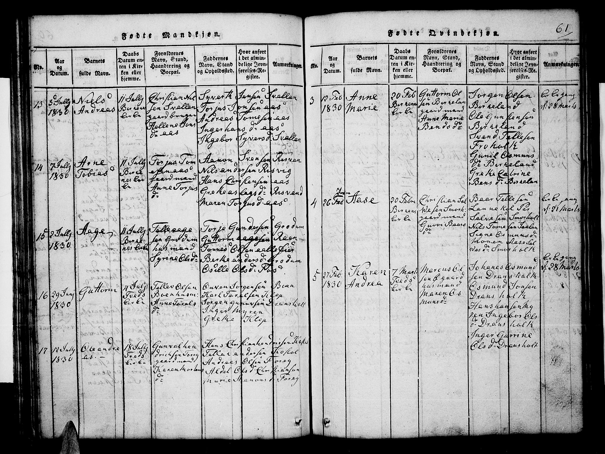 Tveit sokneprestkontor, AV/SAK-1111-0043/F/Fb/L0001: Parish register (copy) no. B 1, 1820-1834, p. 61