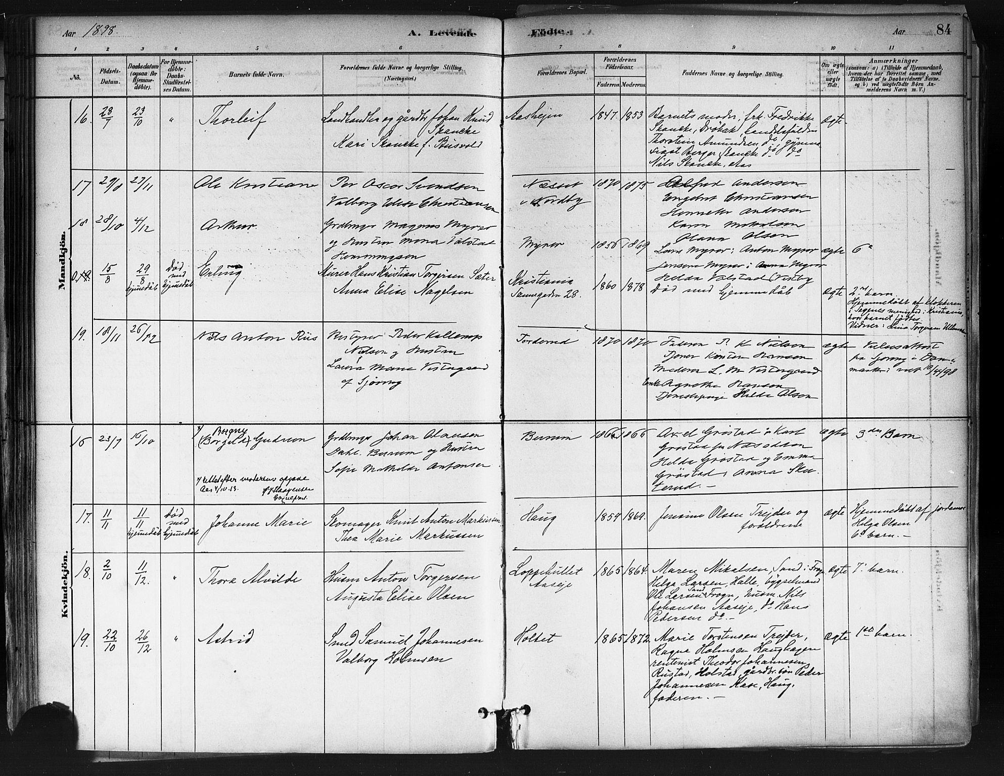 Ås prestekontor Kirkebøker, SAO/A-10894/F/Fa/L0009: Parish register (official) no. I 9, 1881-1900, p. 84