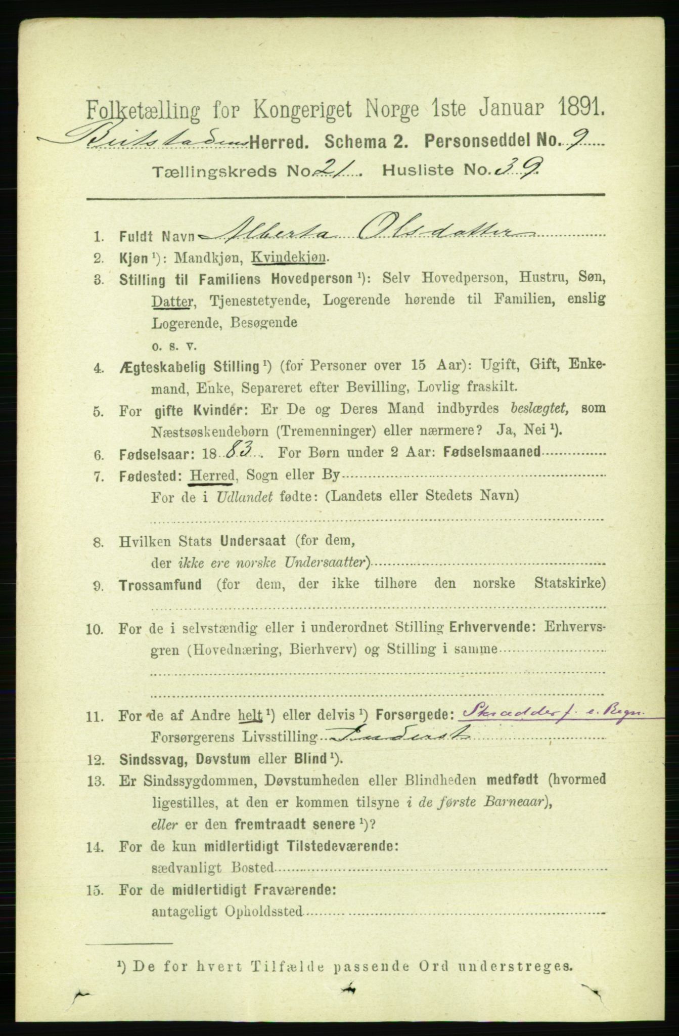 RA, 1891 census for 1727 Beitstad, 1891, p. 5650