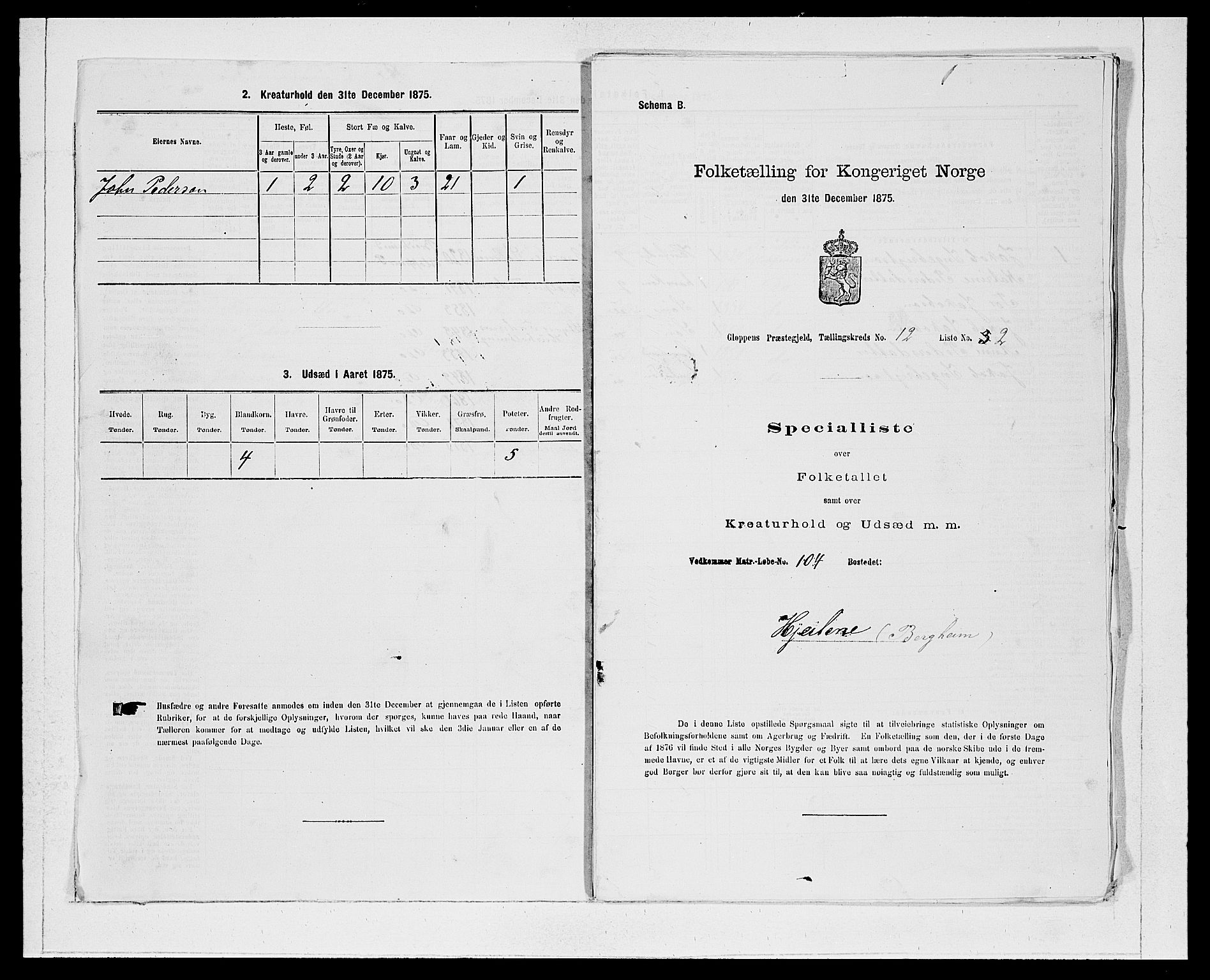 SAB, 1875 Census for 1445P Gloppen, 1875, p. 1301