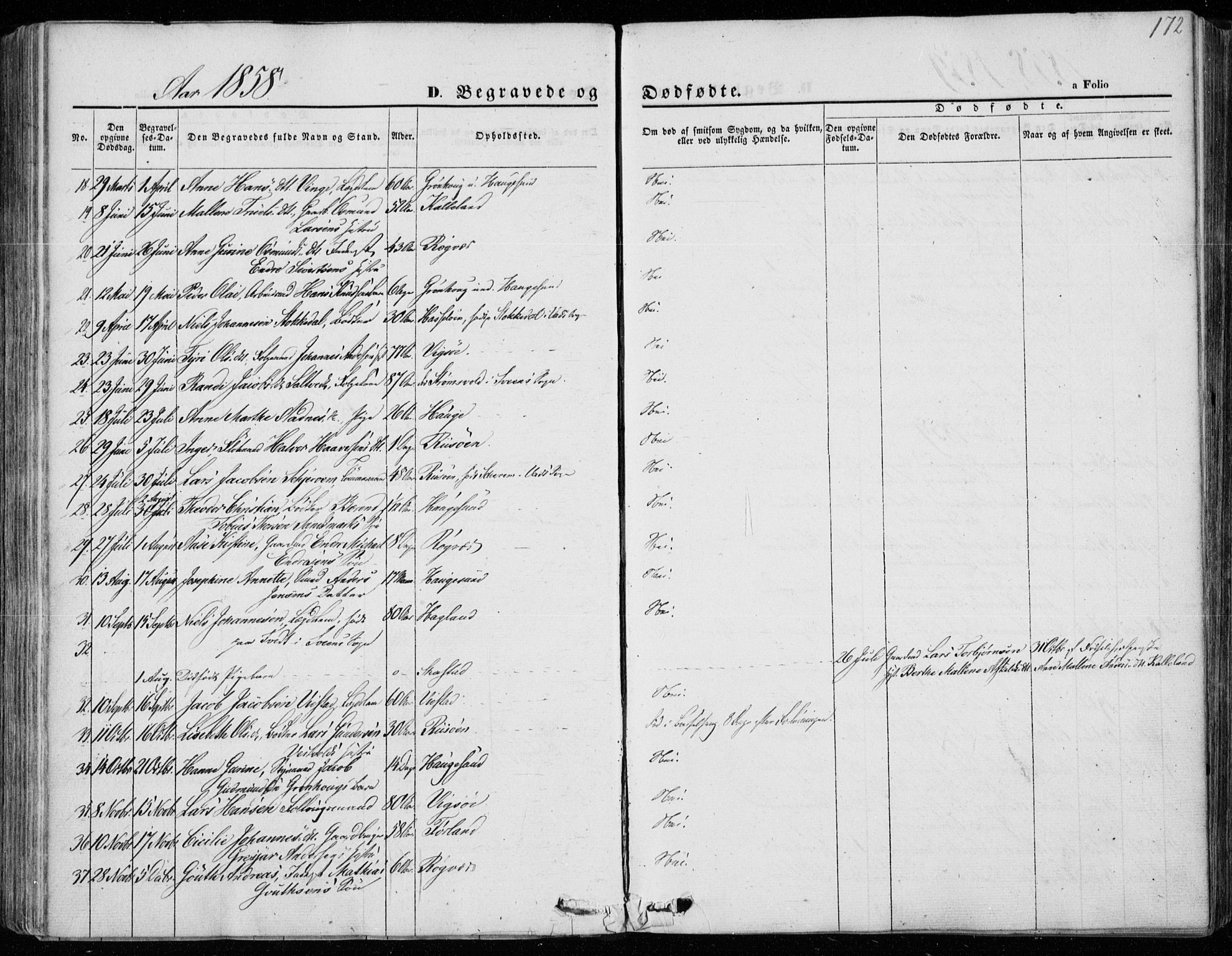 Torvastad sokneprestkontor, AV/SAST-A -101857/H/Ha/Haa/L0011: Parish register (official) no. A 11, 1857-1866, p. 172