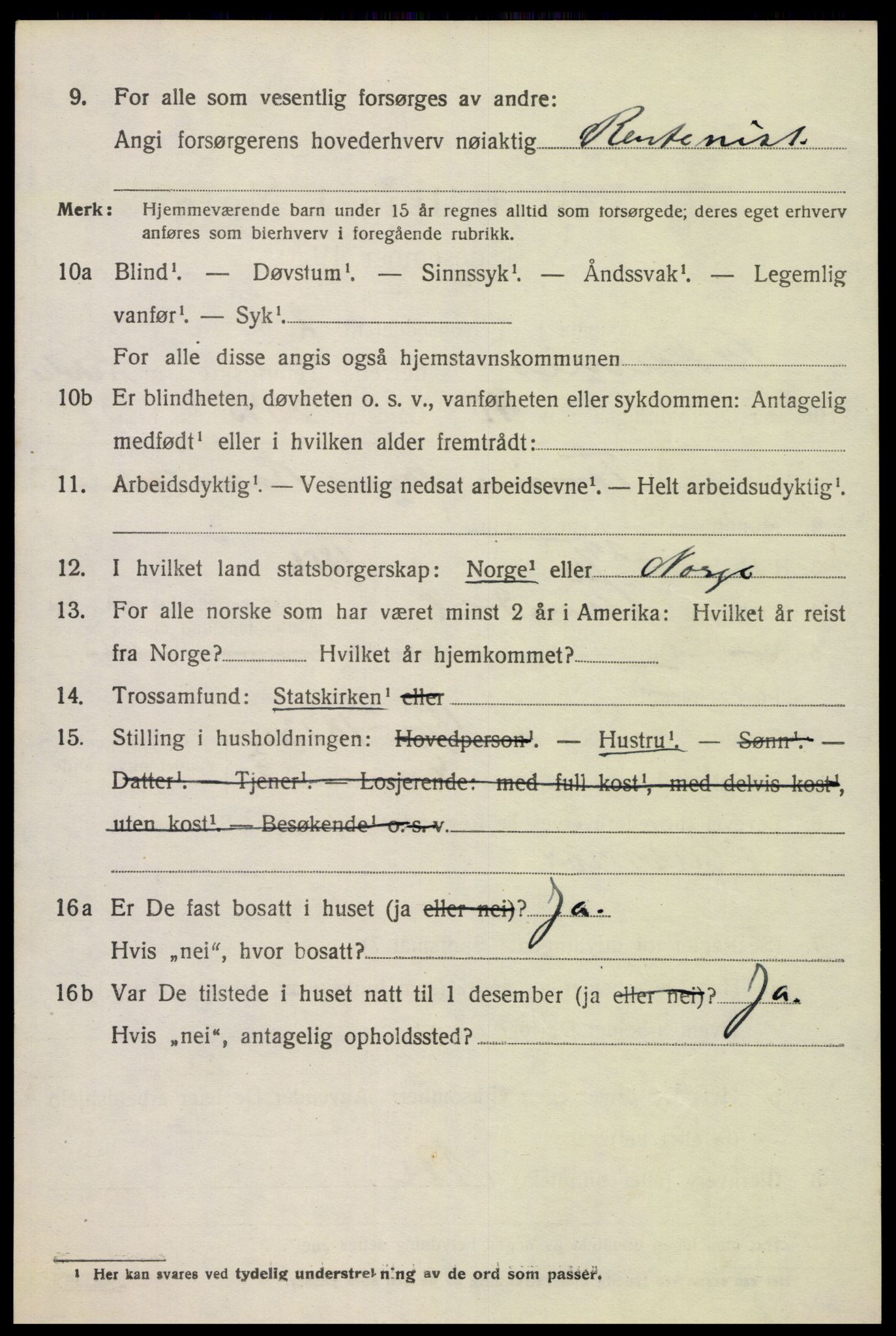 SAK, 1920 census for Oddernes, 1920, p. 9660