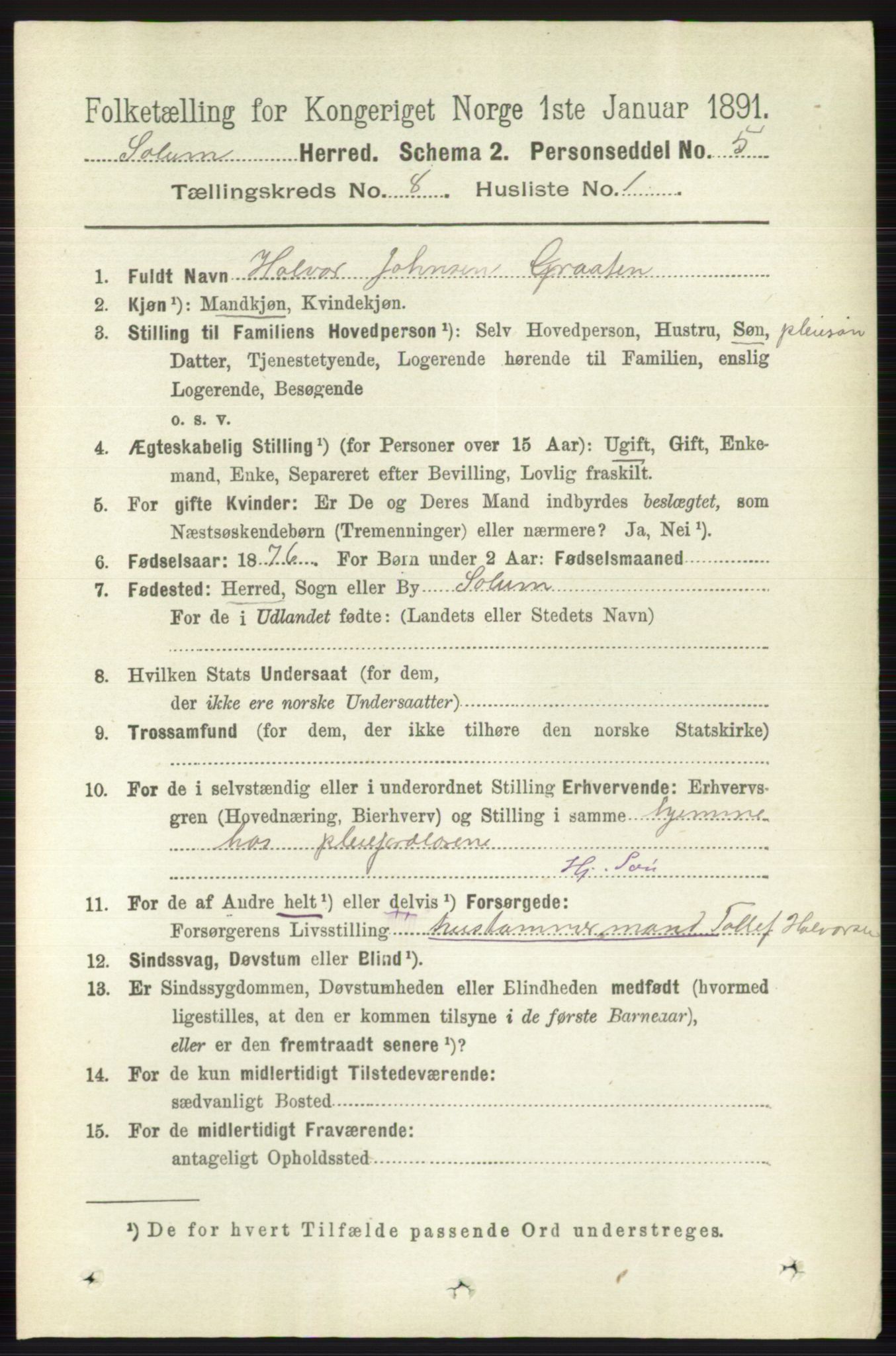 RA, 1891 census for 0818 Solum, 1891, p. 4113